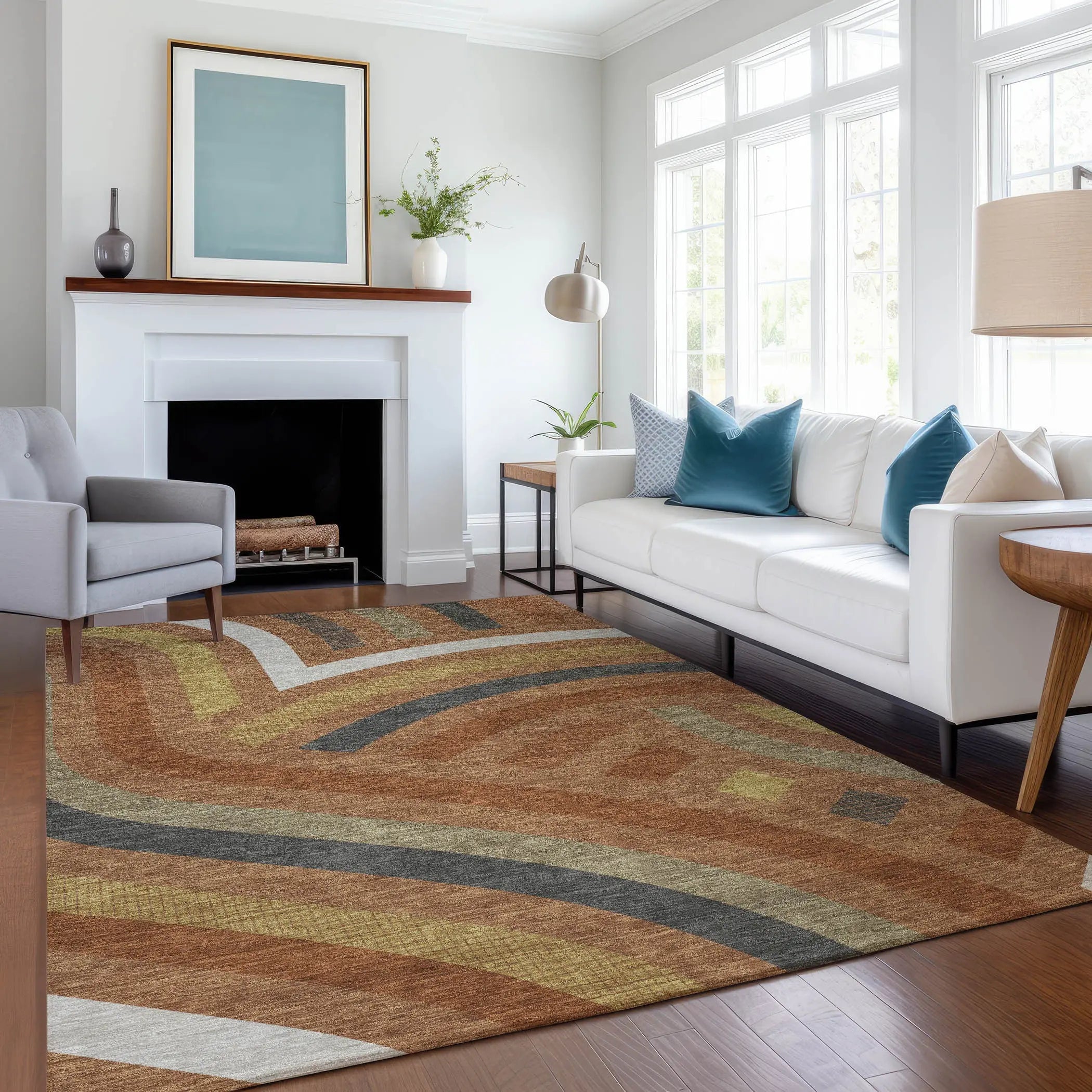 9' X 12' Orange And Gold Abstract Washable Indoor Outdoor Area Rug Homeroots Outdoor