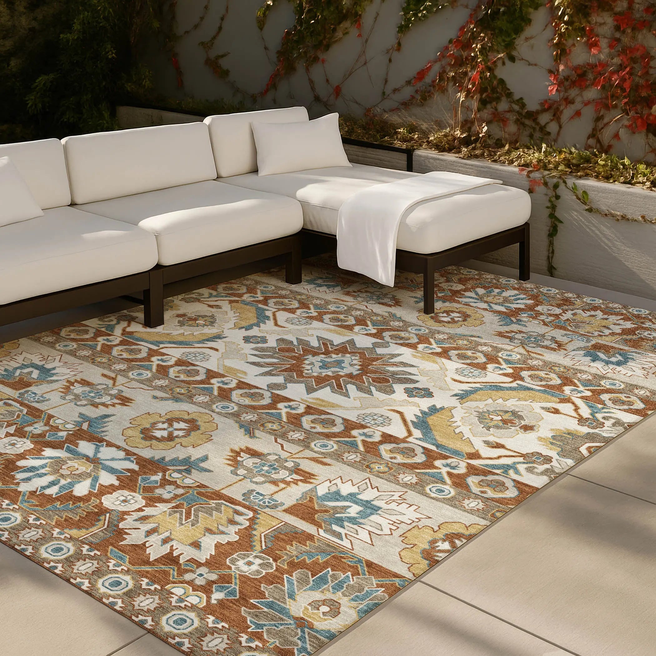 9' X 12' Orange And Gold Cactus Washable Indoor Outdoor Area Rug Homeroots Outdoor