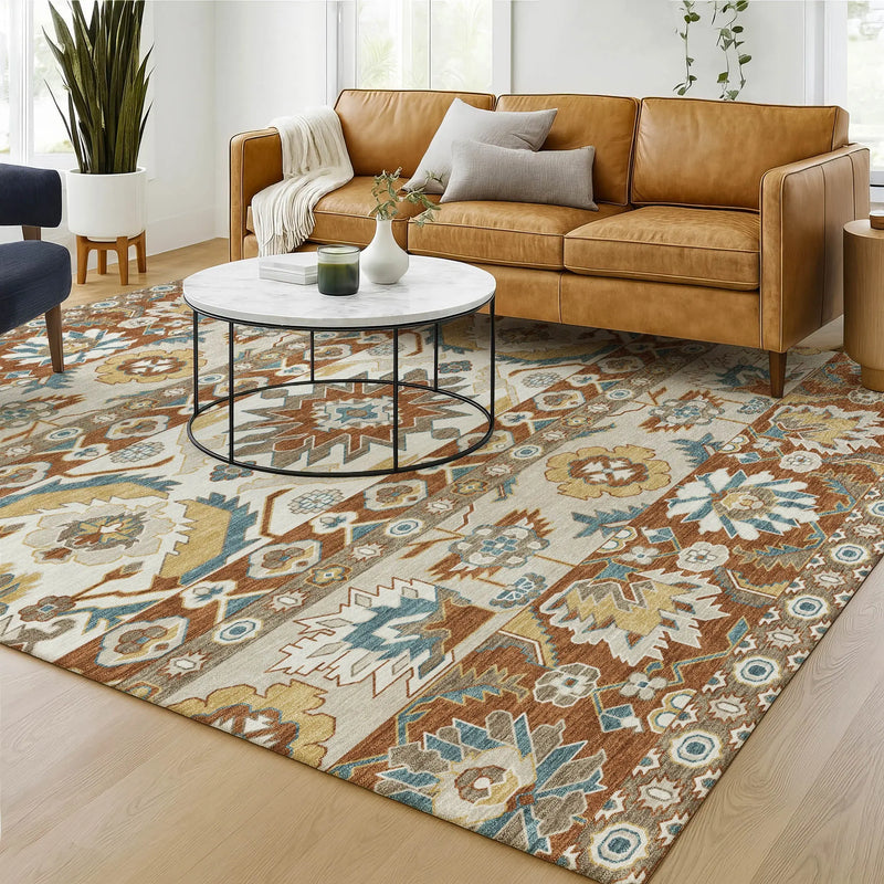 9' X 12' Orange And Gold Cactus Washable Indoor Outdoor Area Rug Homeroots Outdoor