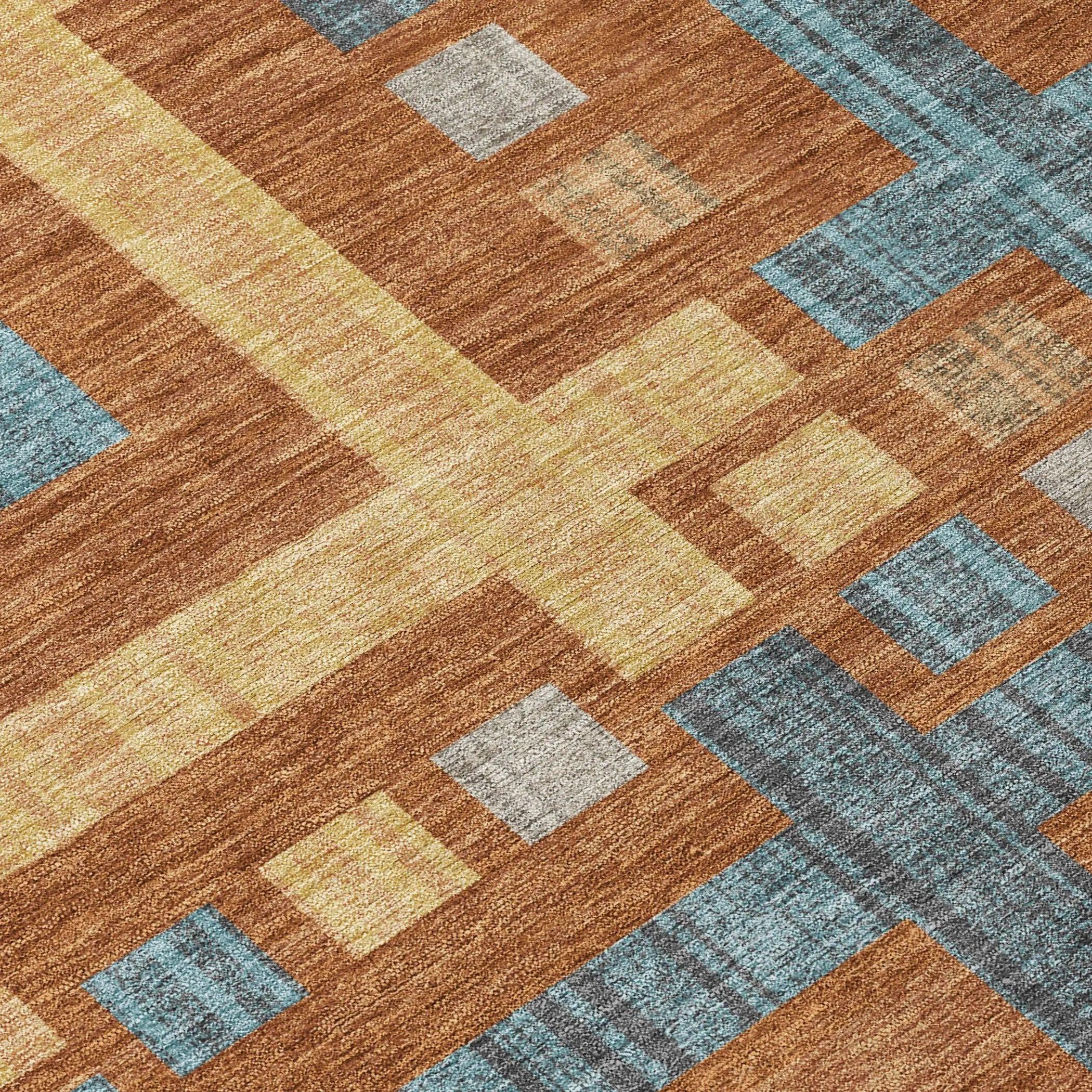 9' X 12' Orange And Gold Geometric Washable Indoor Outdoor Area Rug Homeroots Outdoor