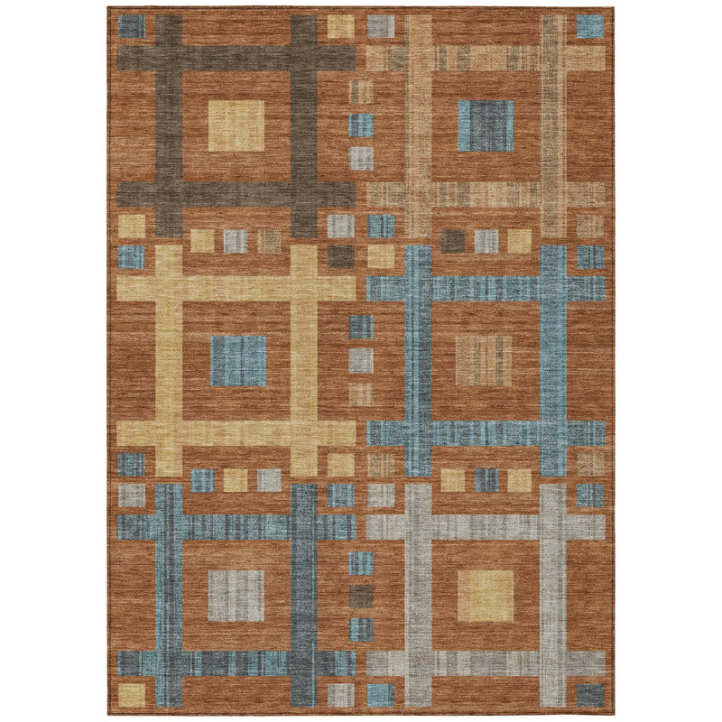 9' X 12' Orange And Gold Geometric Washable Indoor Outdoor Area Rug Homeroots Outdoor