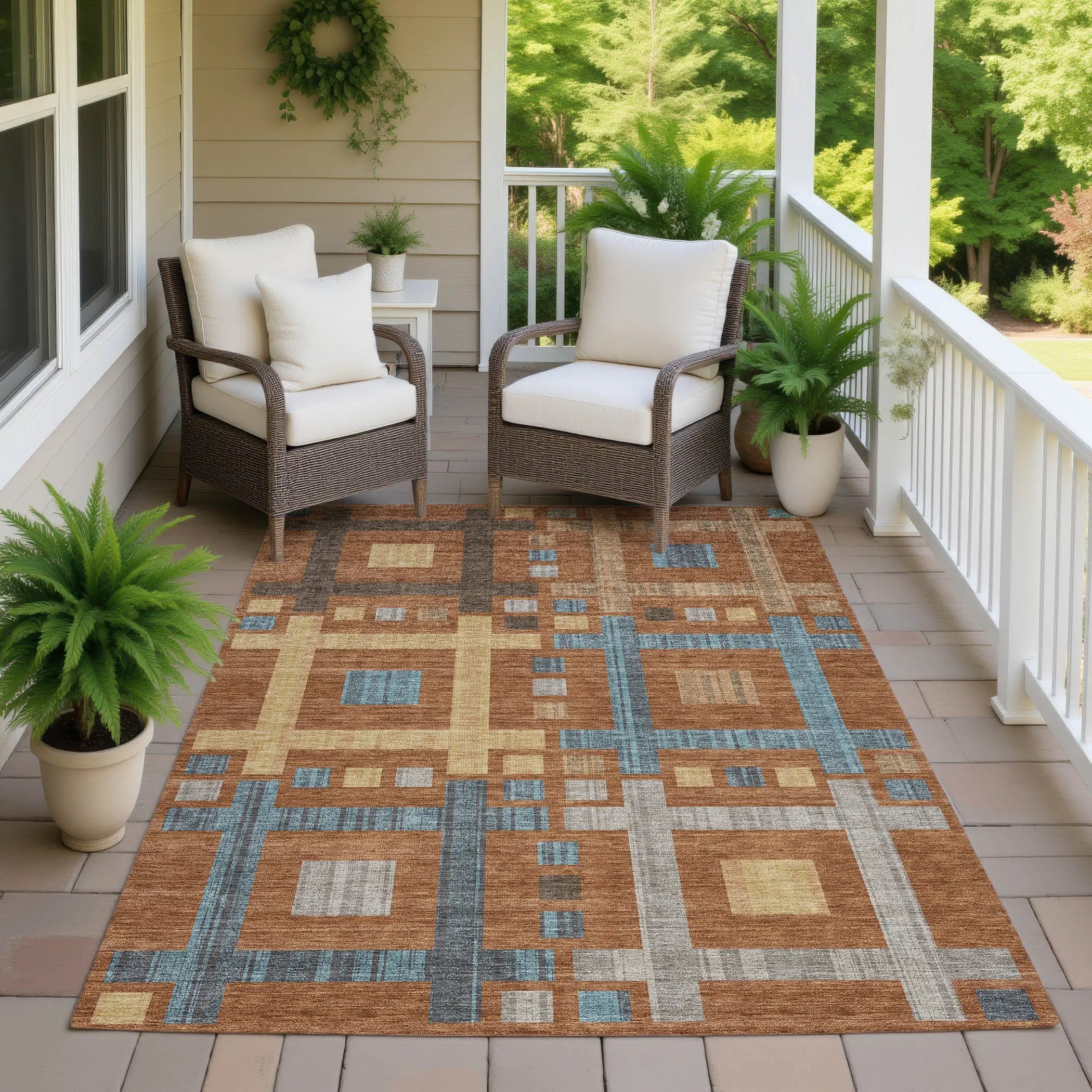 9' X 12' Orange And Gold Geometric Washable Indoor Outdoor Area Rug Homeroots Outdoor