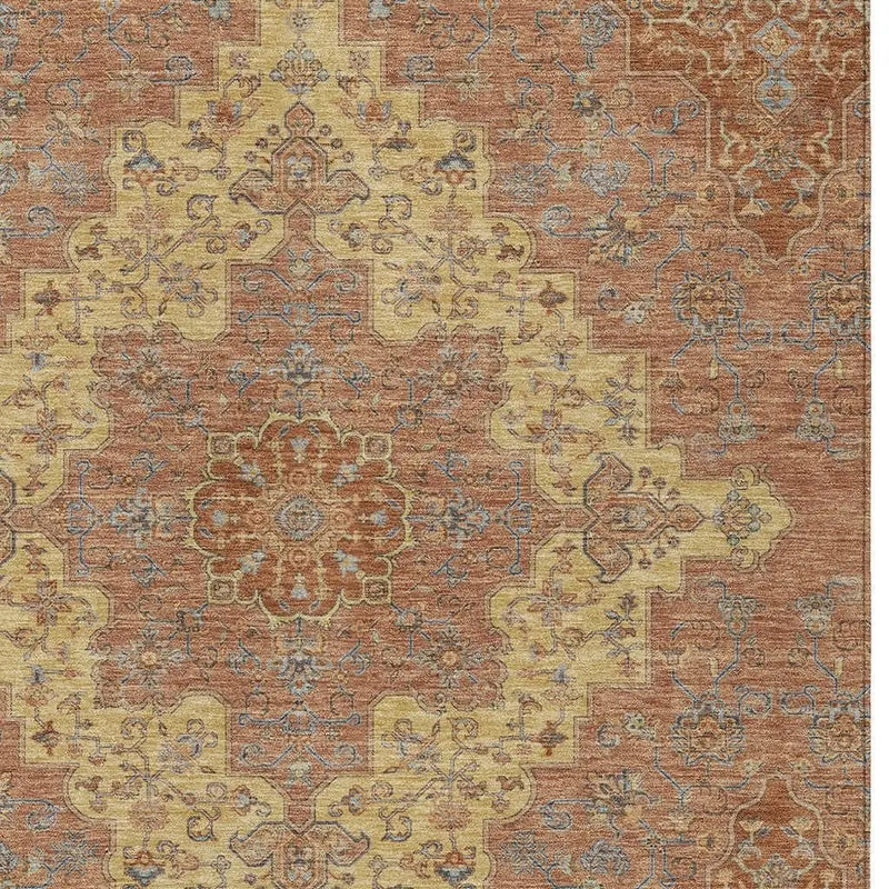 9' X 12' Orange And Gold Medallion Washable Indoor Outdoor Area Rug Homeroots Outdoor