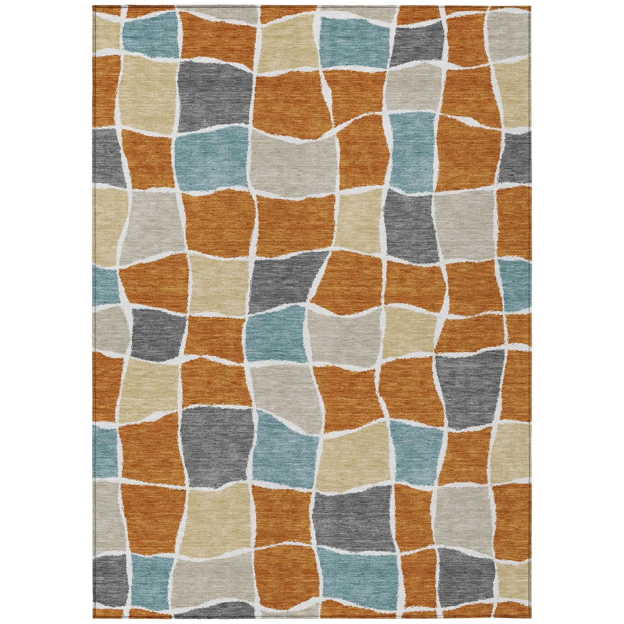 9' X 12' Orange And Graphite Geometric Washable Indoor Outdoor Area Rug Homeroots Outdoor