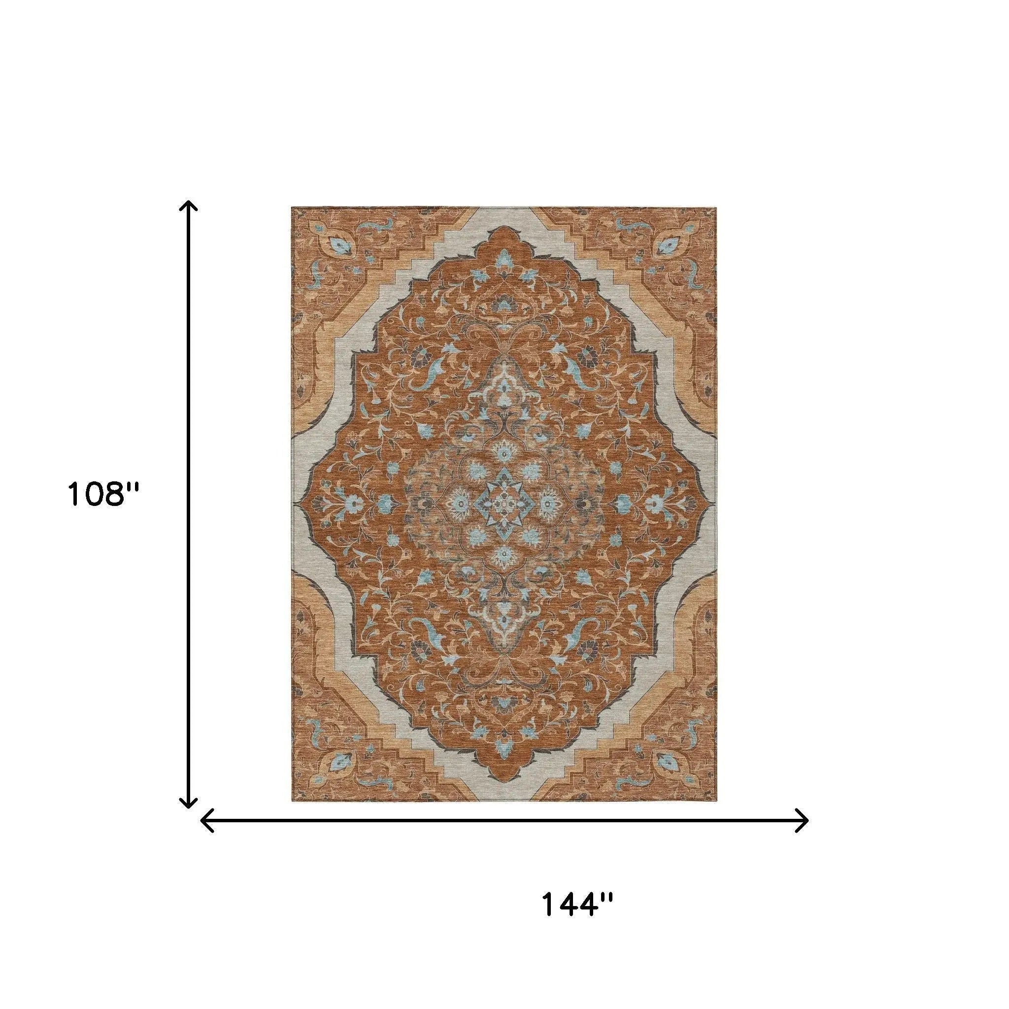 9' X 12' Orange And Graphite Medallion Washable Indoor Outdoor Area Rug Homeroots Outdoor