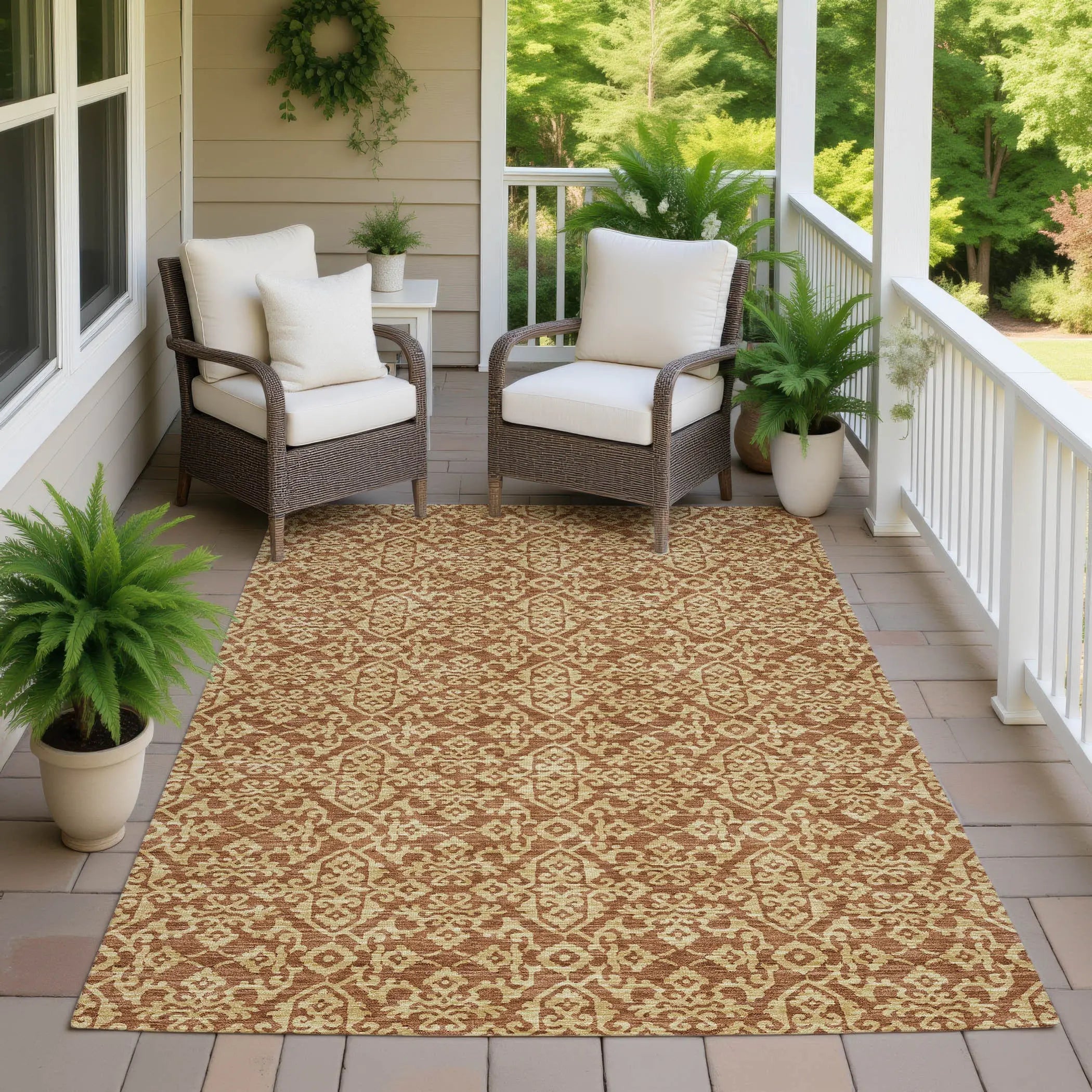 9' X 12' Orange And Graphite Oriental Washable Indoor Outdoor Area Rug Homeroots Outdoor