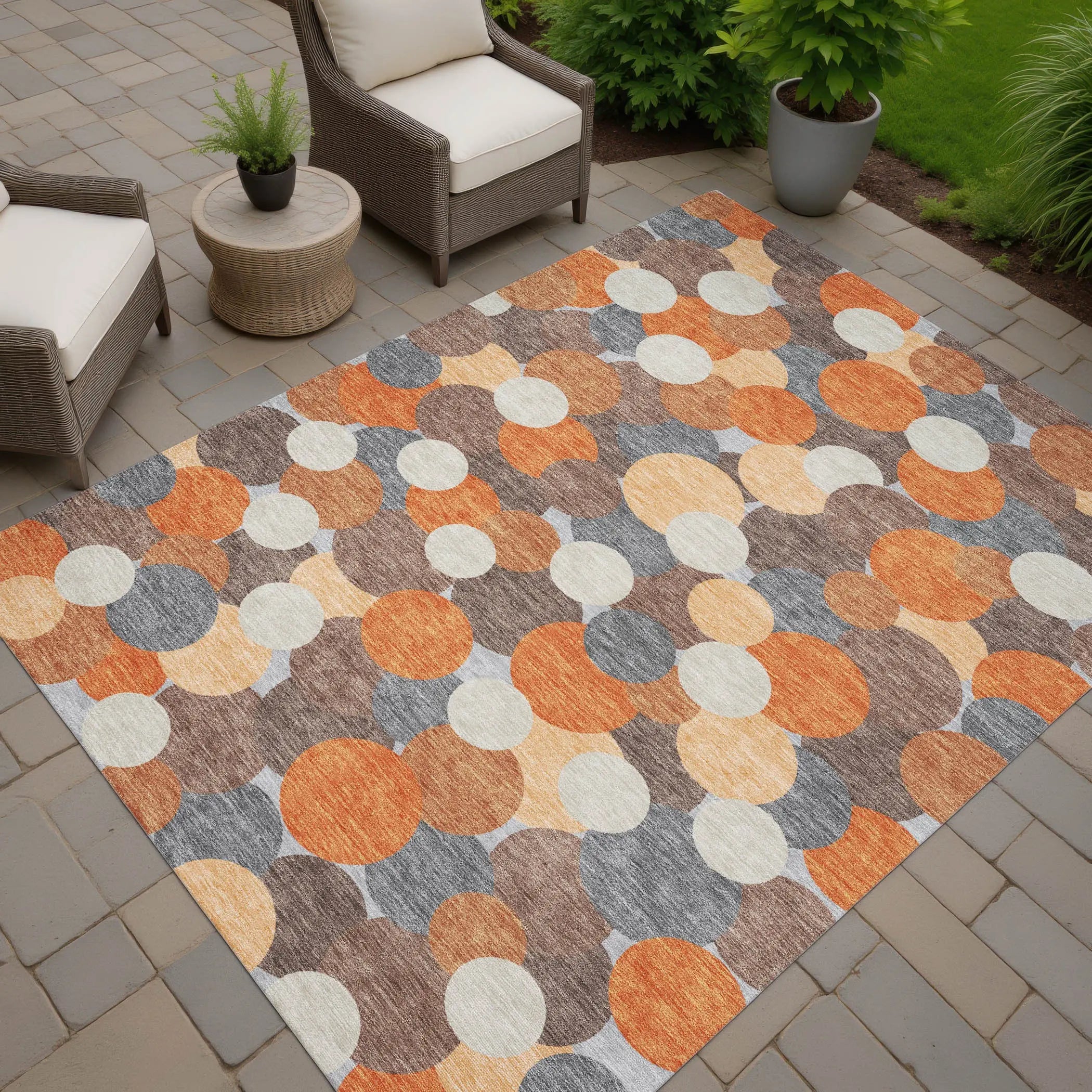 9' X 12' Orange And Gray Geometric Washable Indoor Outdoor Area Rug Homeroots Outdoor