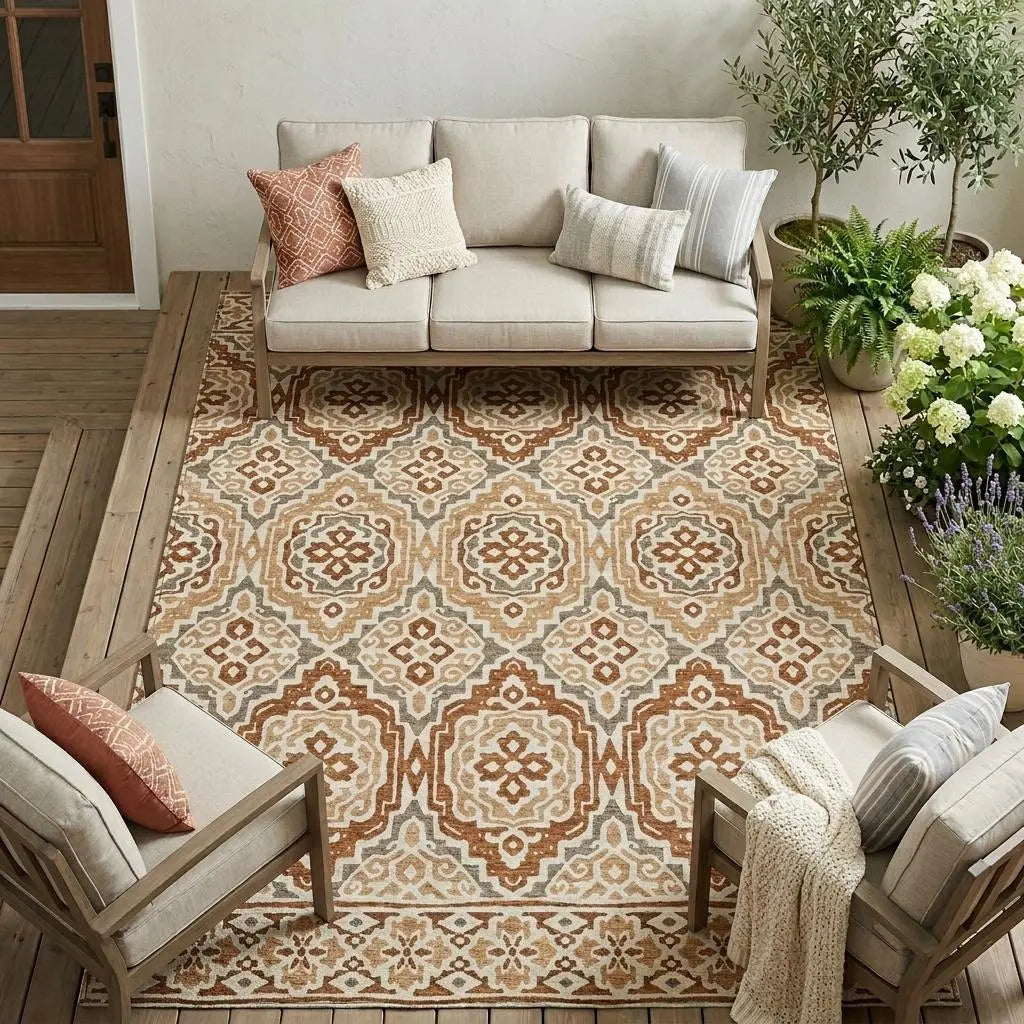 9' X 12' Orange And Gray Tribal Washable Indoor Outdoor Area Rug Homeroots Outdoor