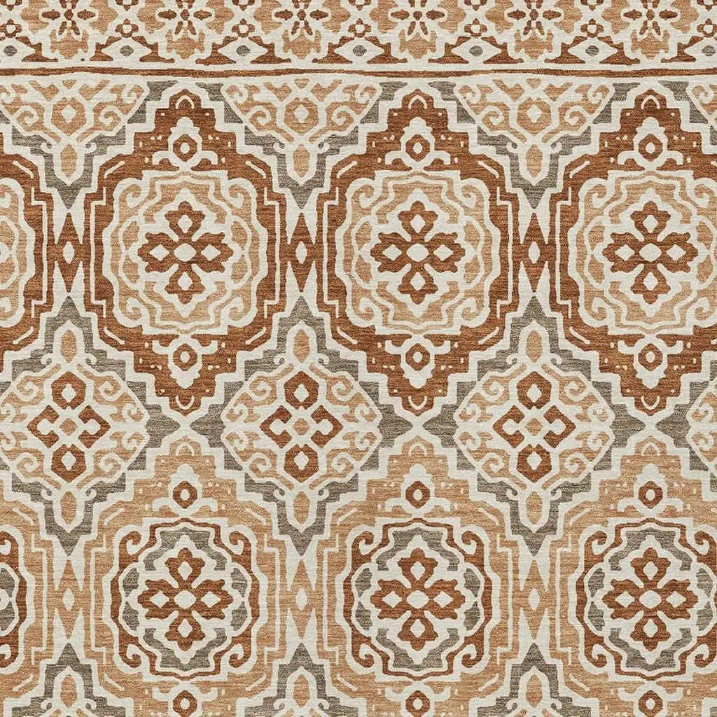 9' X 12' Orange And Gray Tribal Washable Indoor Outdoor Area Rug Homeroots Outdoor