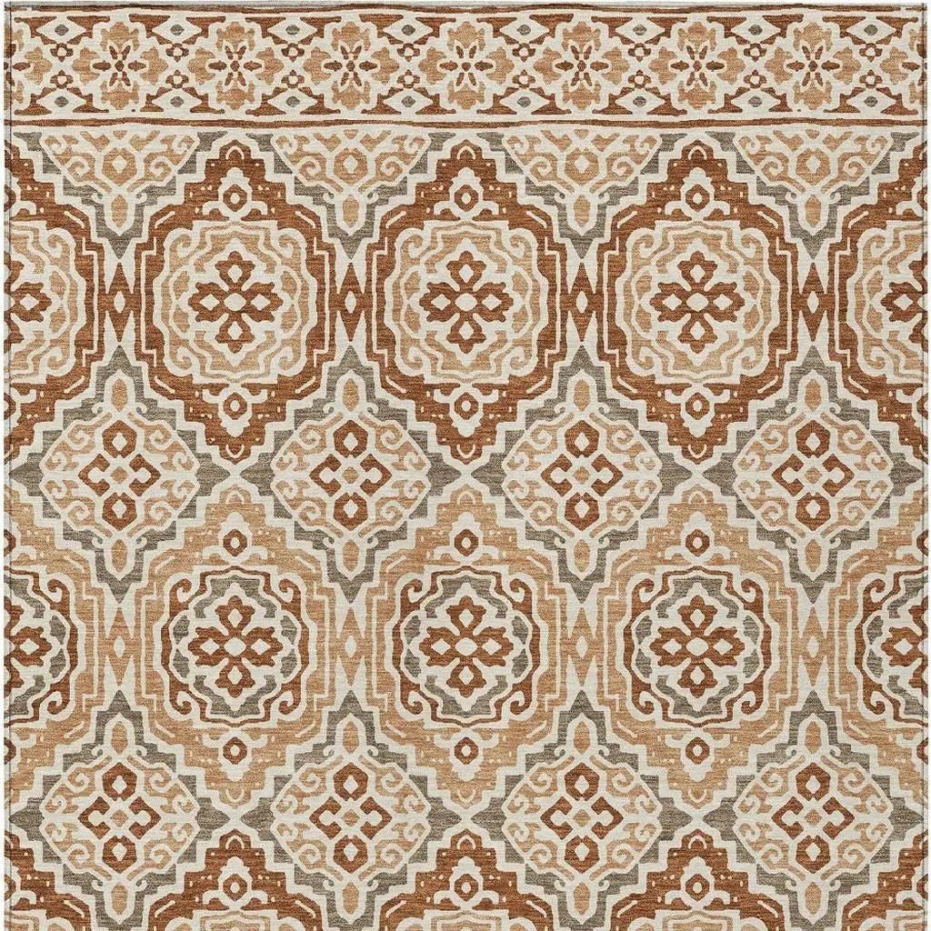 9' X 12' Orange And Gray Tribal Washable Indoor Outdoor Area Rug Homeroots Outdoor