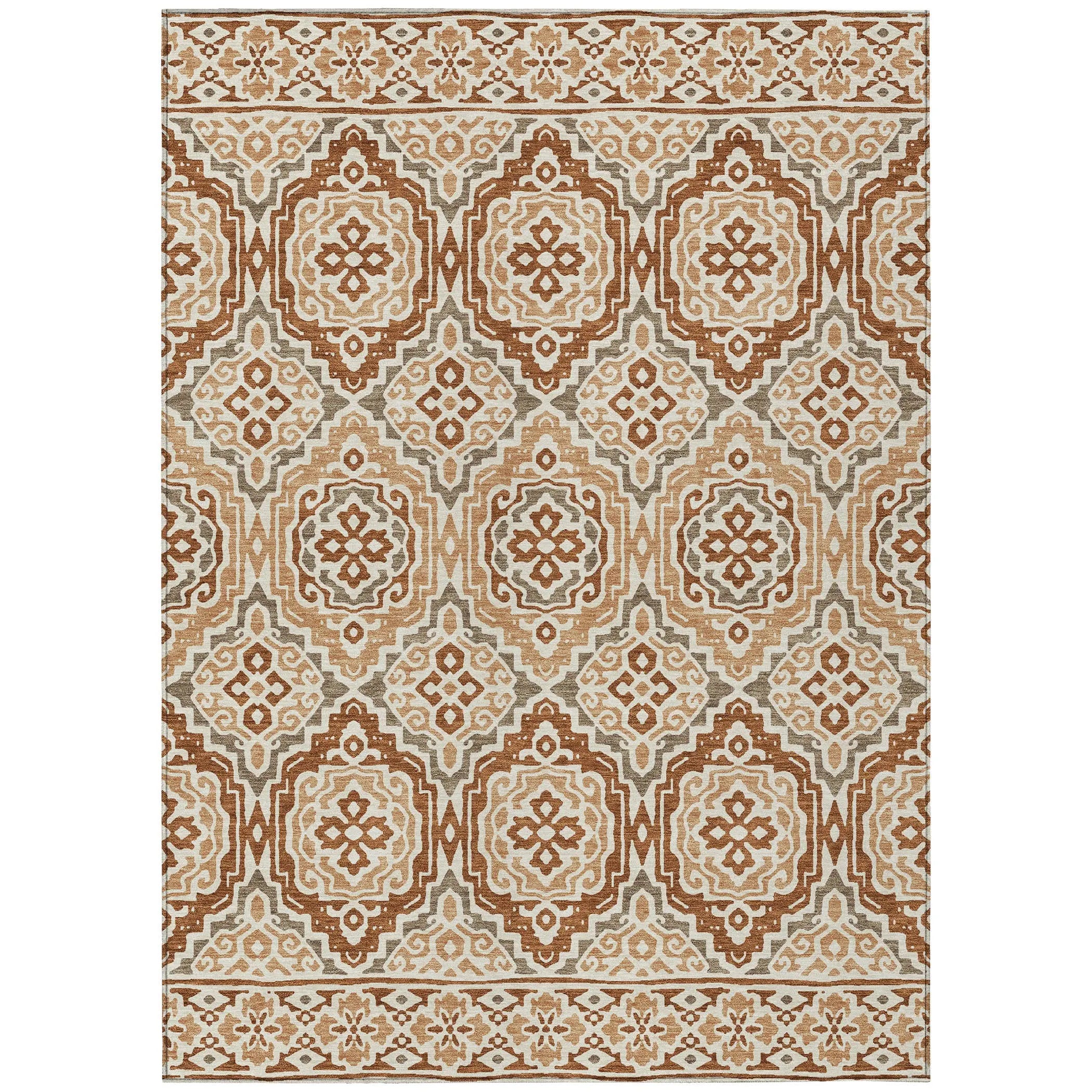 9' X 12' Orange And Gray Tribal Washable Indoor Outdoor Area Rug Homeroots Outdoor
