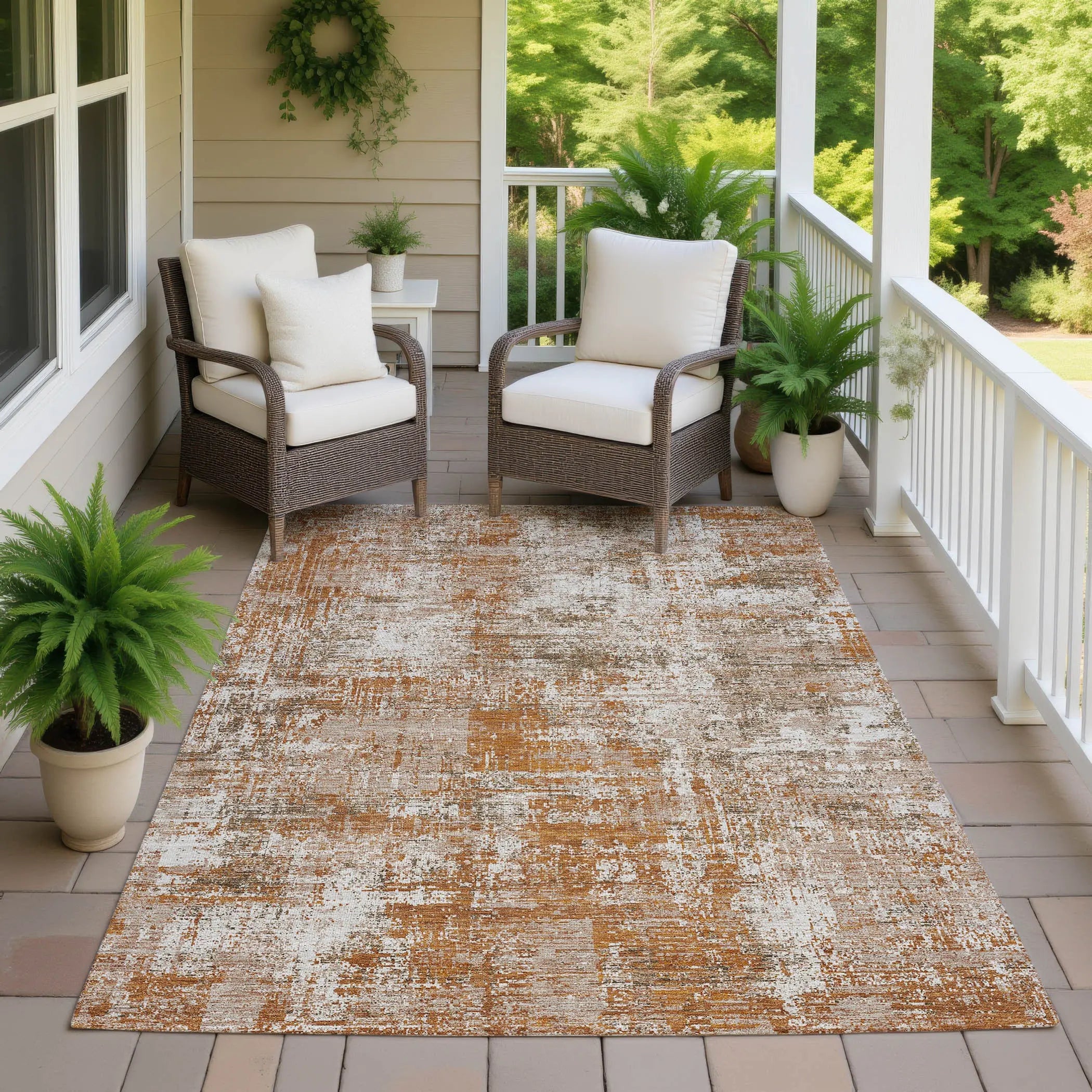 9' X 12' Orange And Green Abstract Washable Indoor Outdoor Area Rug Homeroots Outdoor