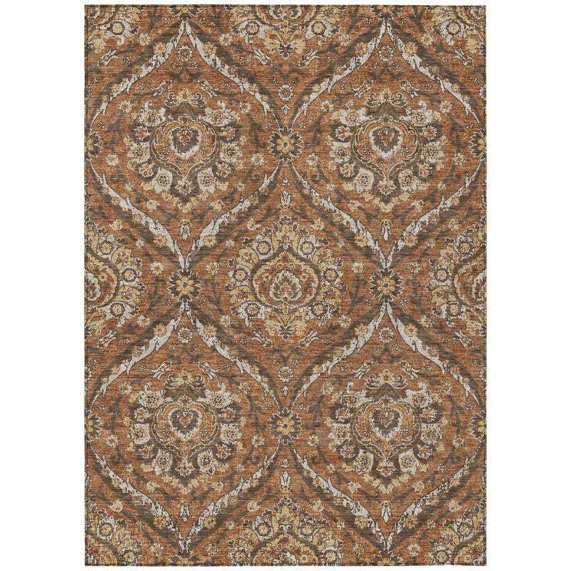 9' X 12' Orange And Green Floral Washable Indoor Outdoor Area Rug Homeroots Outdoor