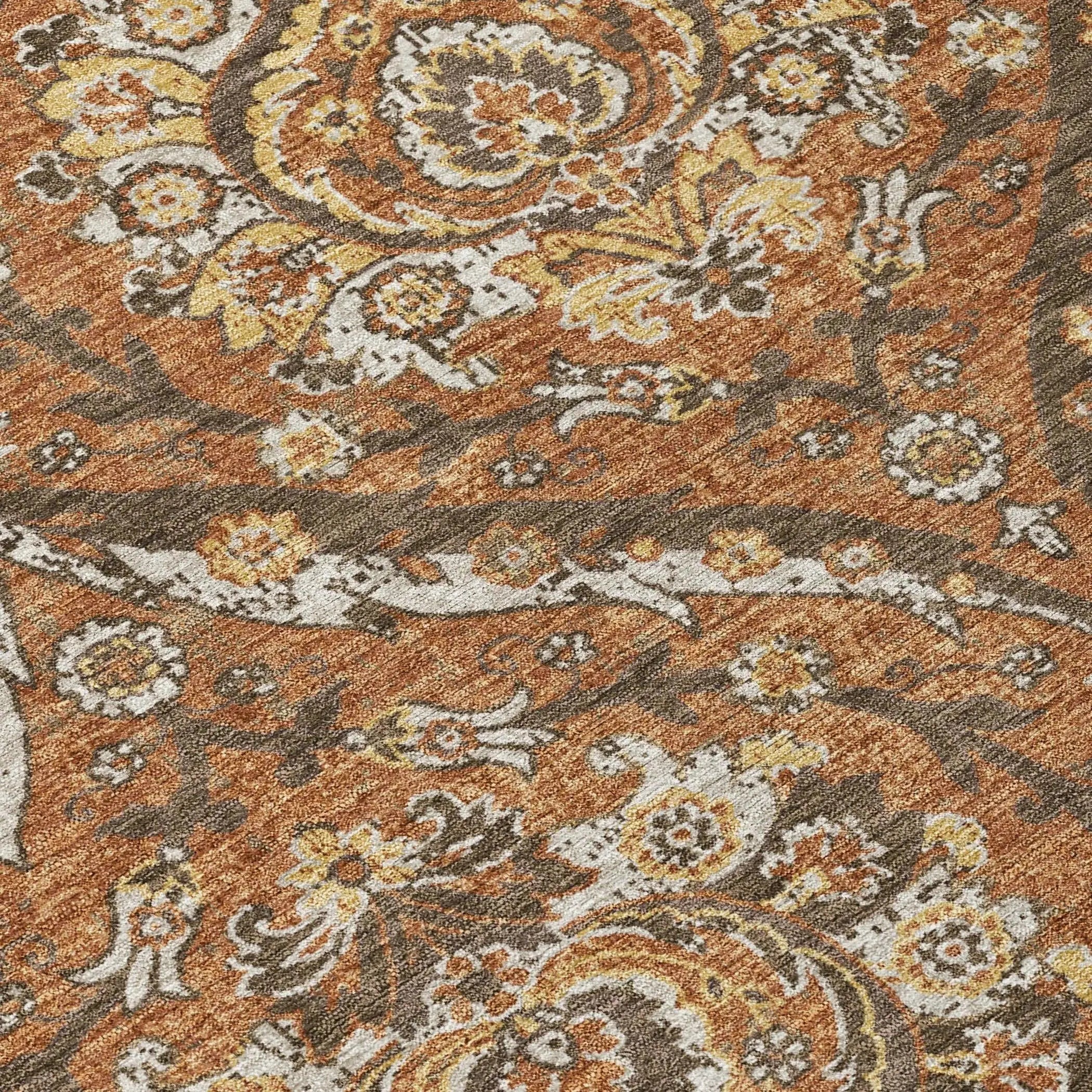 9' X 12' Orange And Green Floral Washable Indoor Outdoor Area Rug Homeroots Outdoor