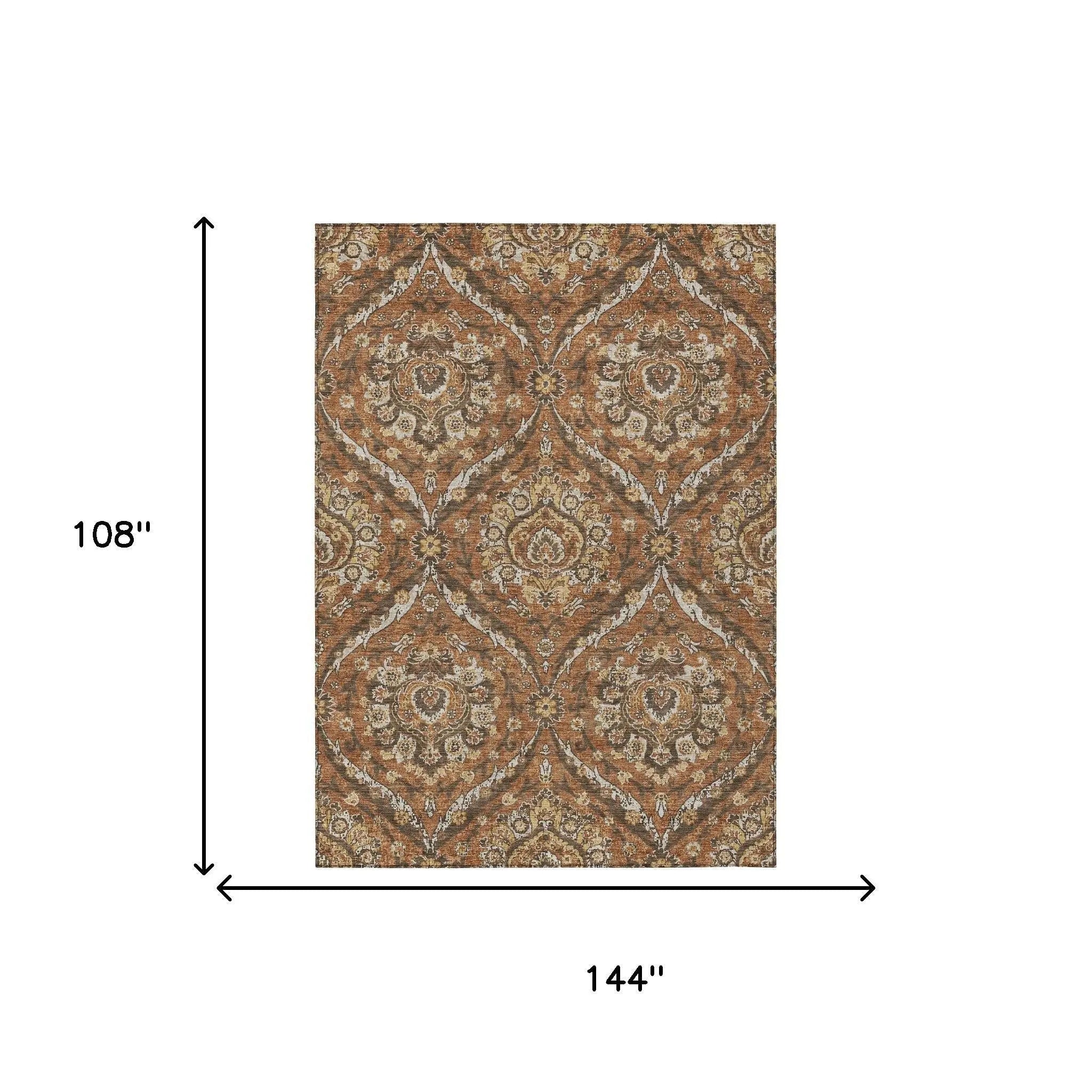 9' X 12' Orange And Green Floral Washable Indoor Outdoor Area Rug Homeroots Outdoor