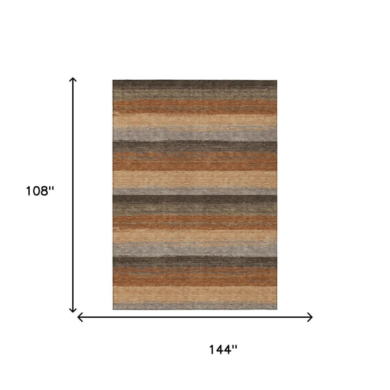 9' X 12' Orange And Green Striped Washable Indoor Outdoor Area Rug Homeroots Outdoor
