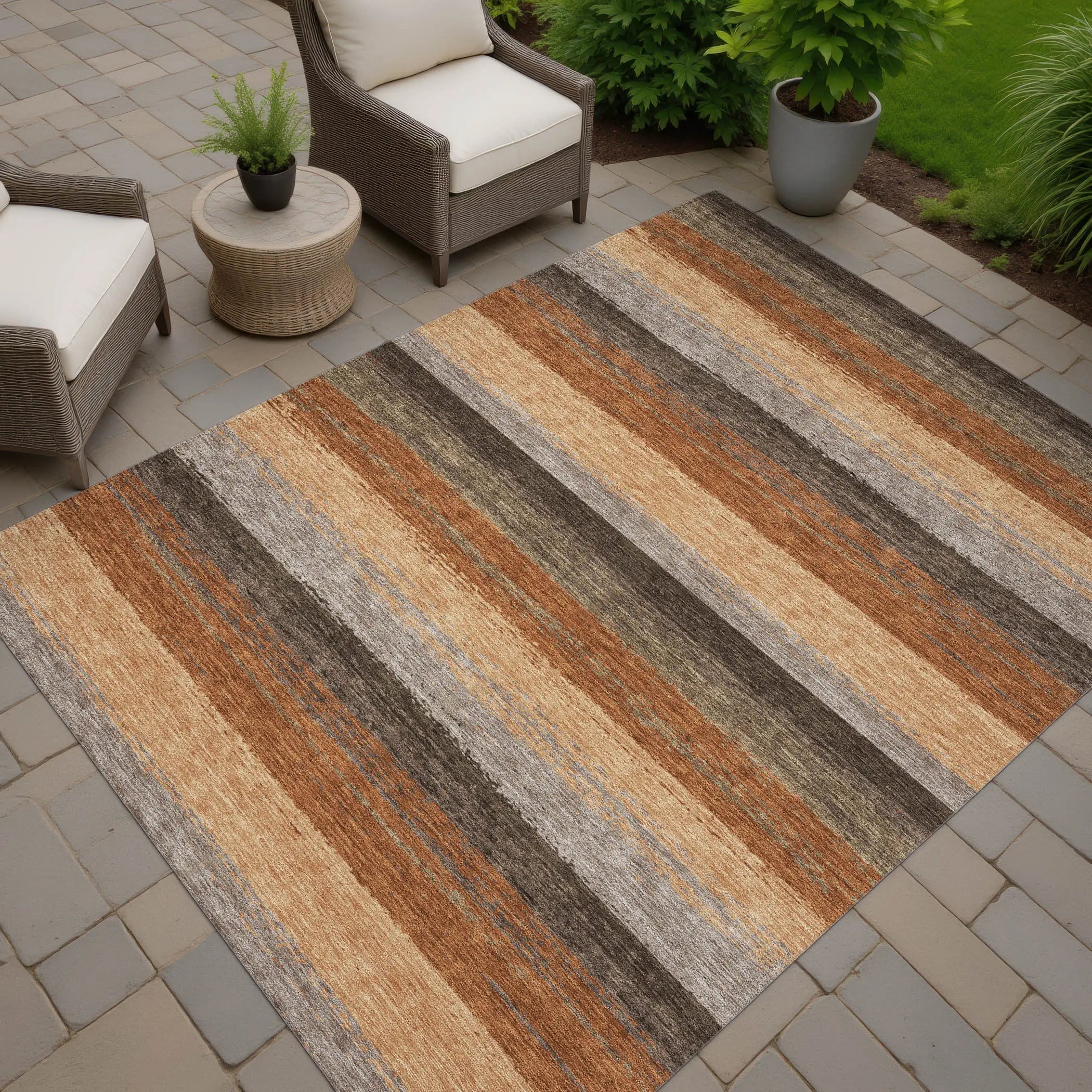 9' X 12' Orange And Green Striped Washable Indoor Outdoor Area Rug Homeroots Outdoor