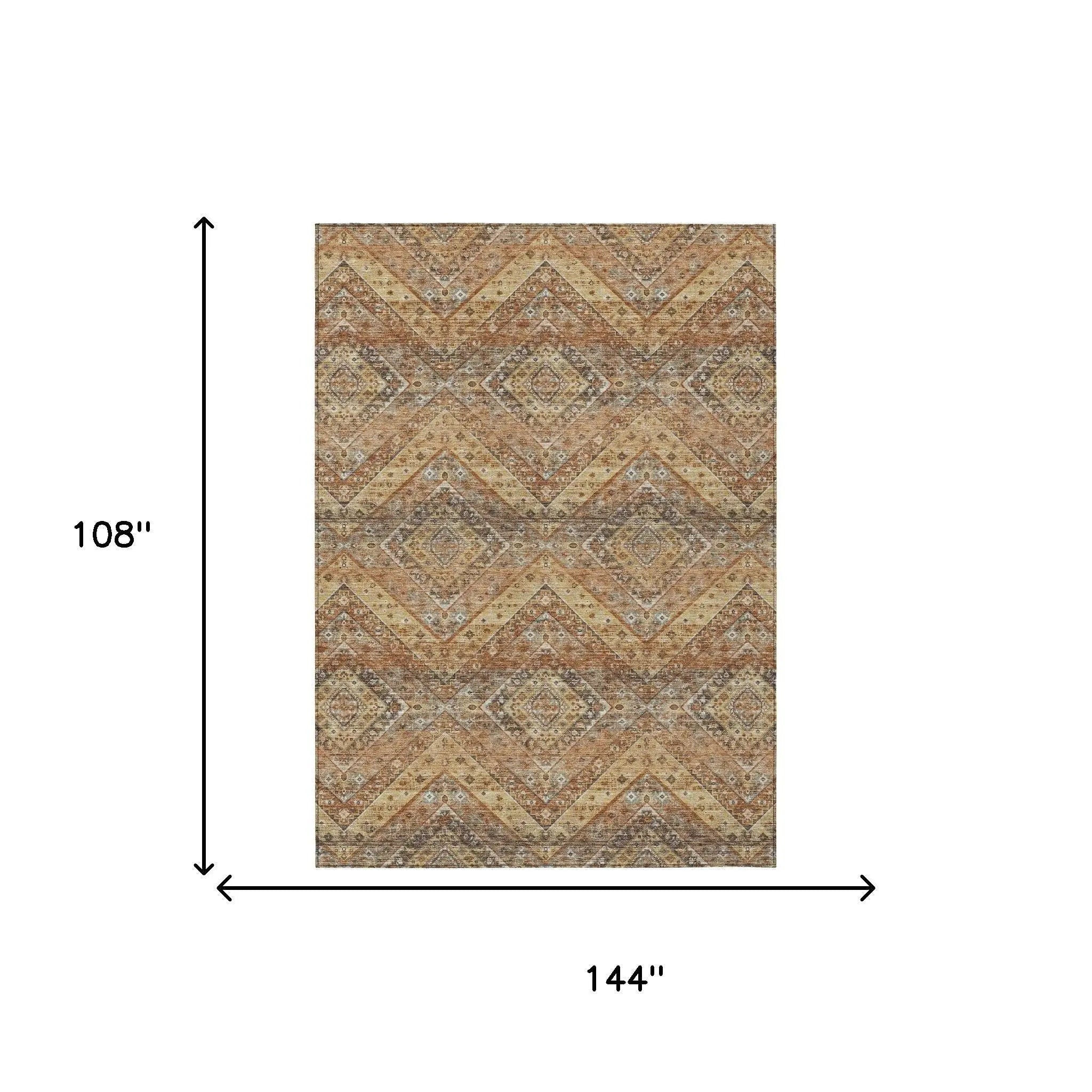 9' X 12' Orange And Green Tribal Washable Indoor Outdoor Area Rug Homeroots Outdoor