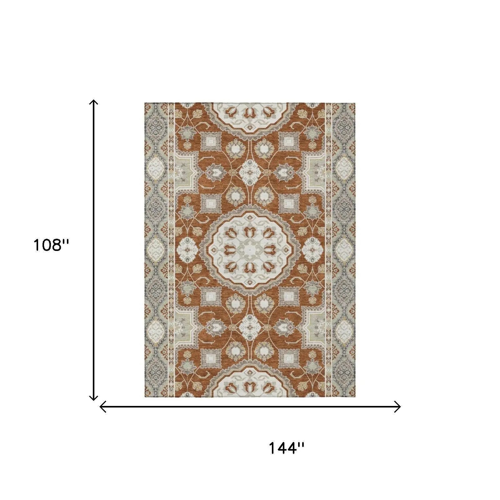 9' X 12' Orange And Ivory Floral Medallion Washable Indoor Outdoor Area Rug Homeroots Outdoor