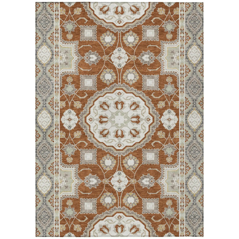 9' X 12' Orange And Ivory Floral Medallion Washable Indoor Outdoor Area Rug Homeroots Outdoor