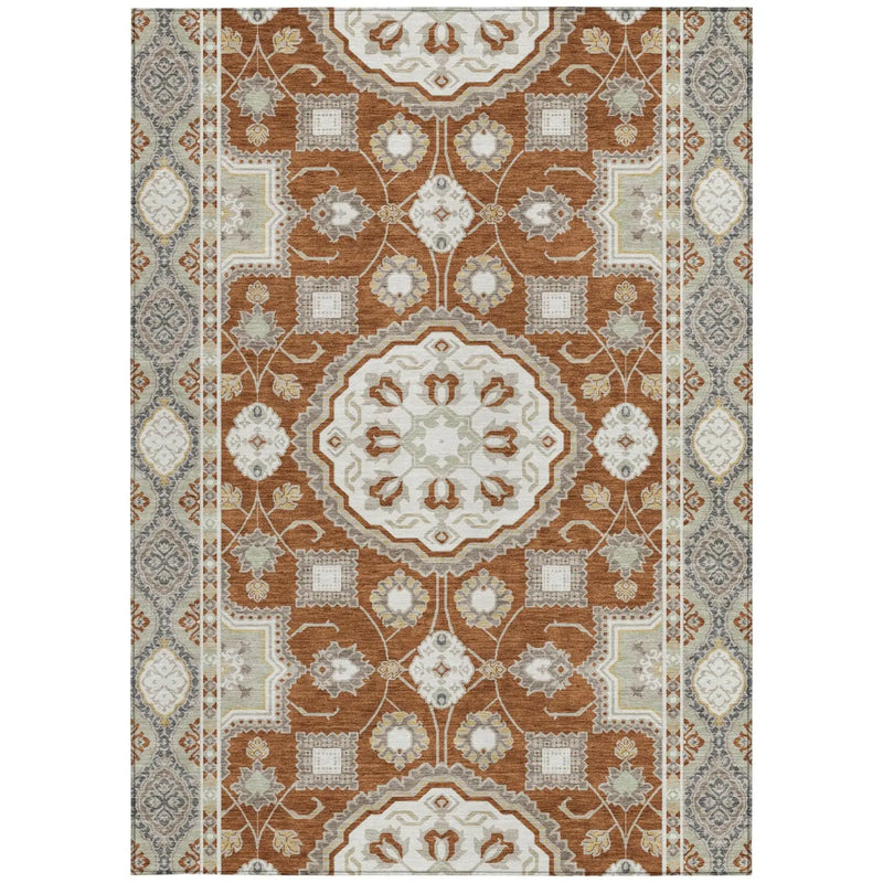 9' X 12' Orange And Ivory Floral Medallion Washable Indoor Outdoor Area Rug Homeroots Outdoor