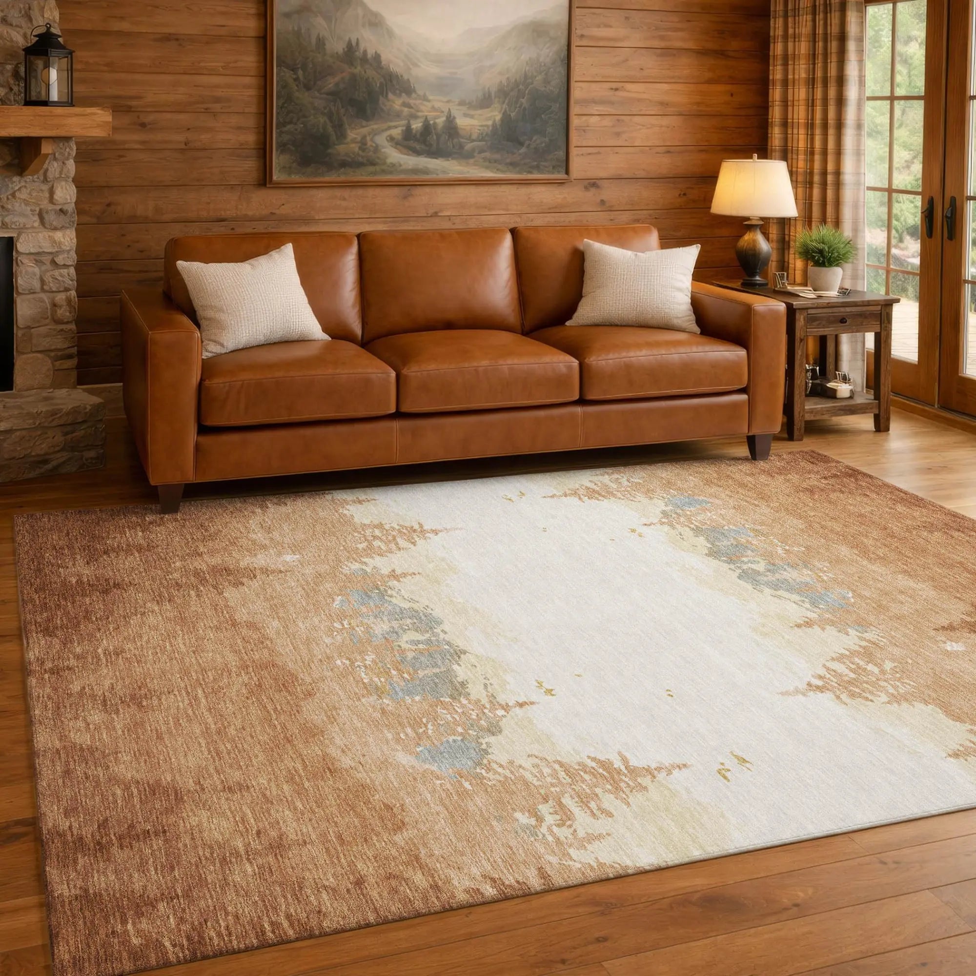 9' X 12' Orange And Ivory Floral Washable Indoor Outdoor Area Rug Homeroots Outdoor