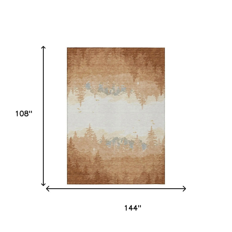 9' X 12' Orange And Ivory Floral Washable Indoor Outdoor Area Rug Homeroots Outdoor