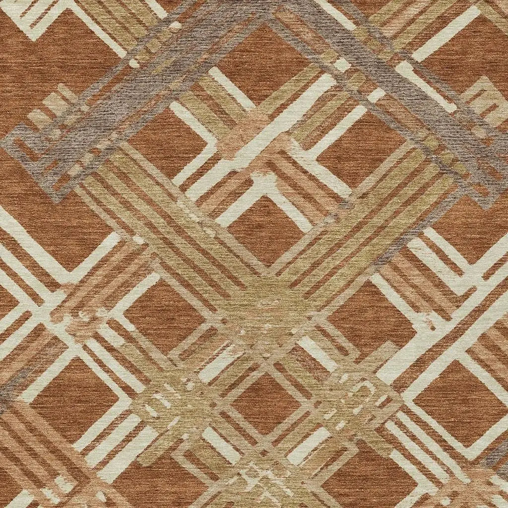 9' X 12' Orange And Ivory Geometric Washable Indoor Outdoor Area Rug Homeroots Outdoor