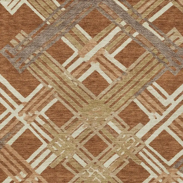 9' X 12' Orange And Ivory Geometric Washable Indoor Outdoor Area Rug Homeroots Outdoor