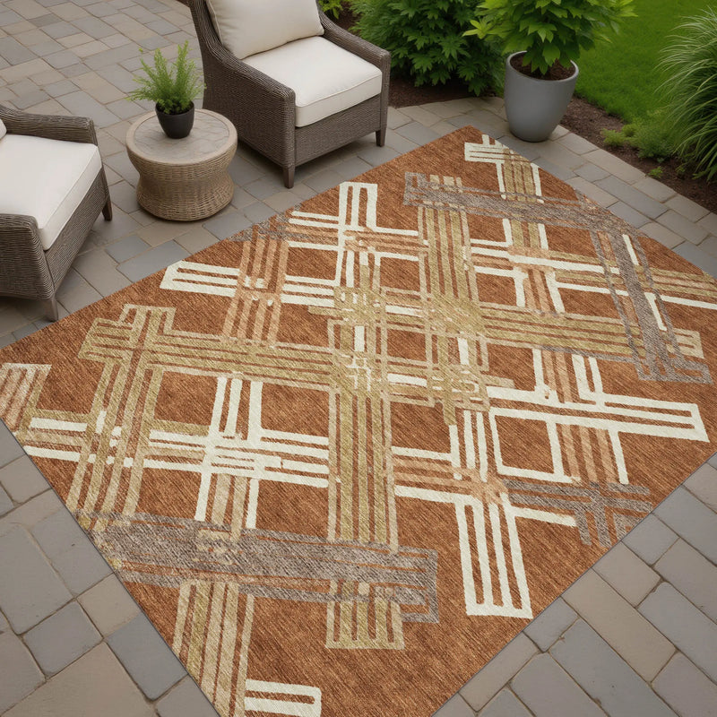 9' X 12' Orange And Ivory Geometric Washable Indoor Outdoor Area Rug Homeroots Outdoor