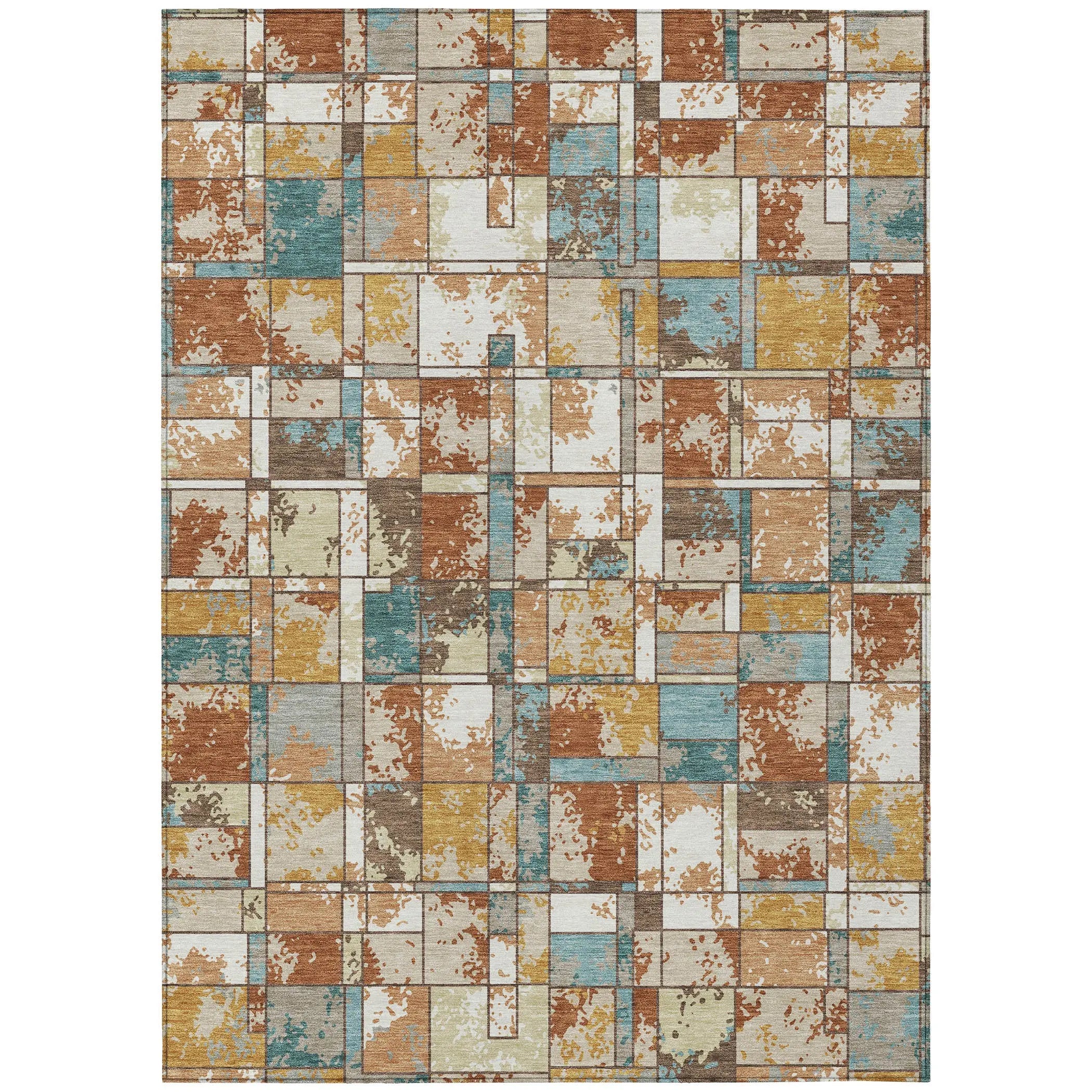 9' X 12' Orange And Ivory Geometric Washable Indoor Outdoor Area Rug Homeroots Outdoor