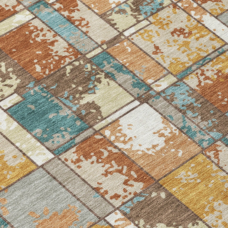 9' X 12' Orange And Ivory Geometric Washable Indoor Outdoor Area Rug Homeroots Outdoor