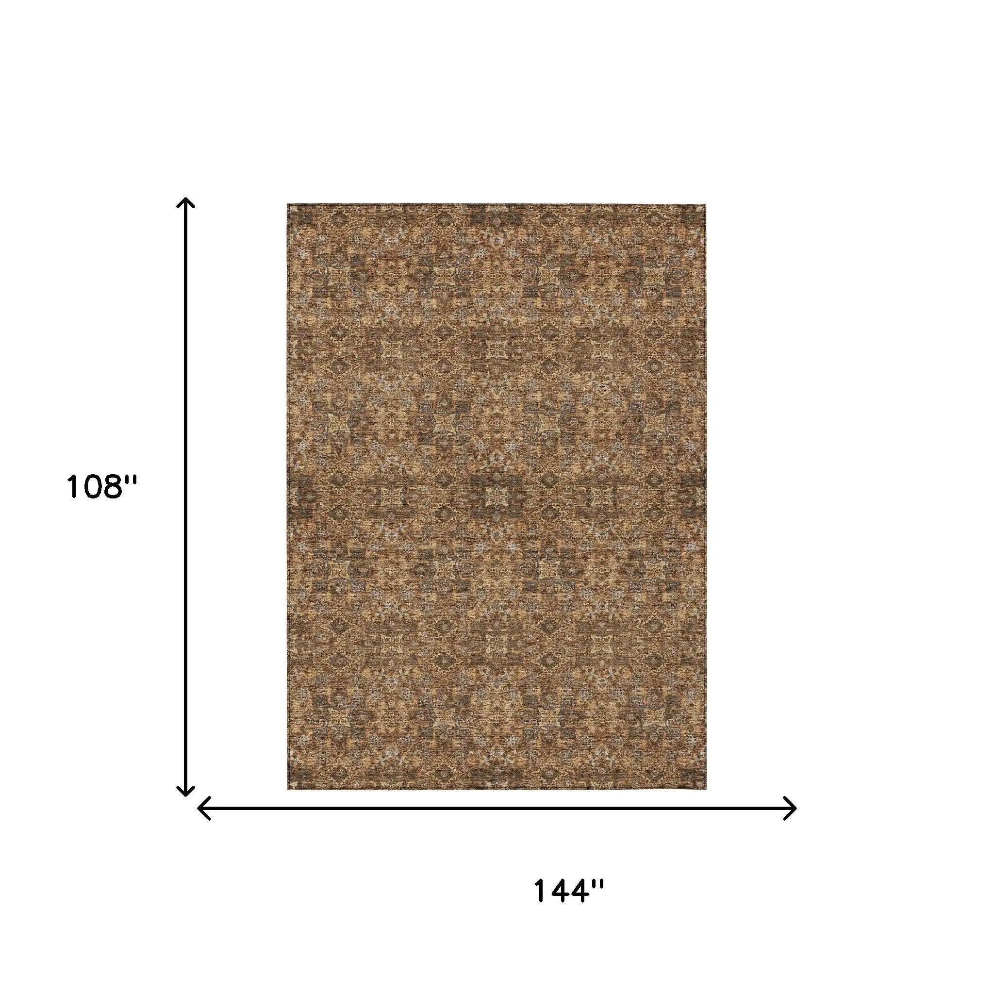 9' X 12' Orange And Linen Oriental Washable Indoor Outdoor Area Rug Homeroots Outdoor