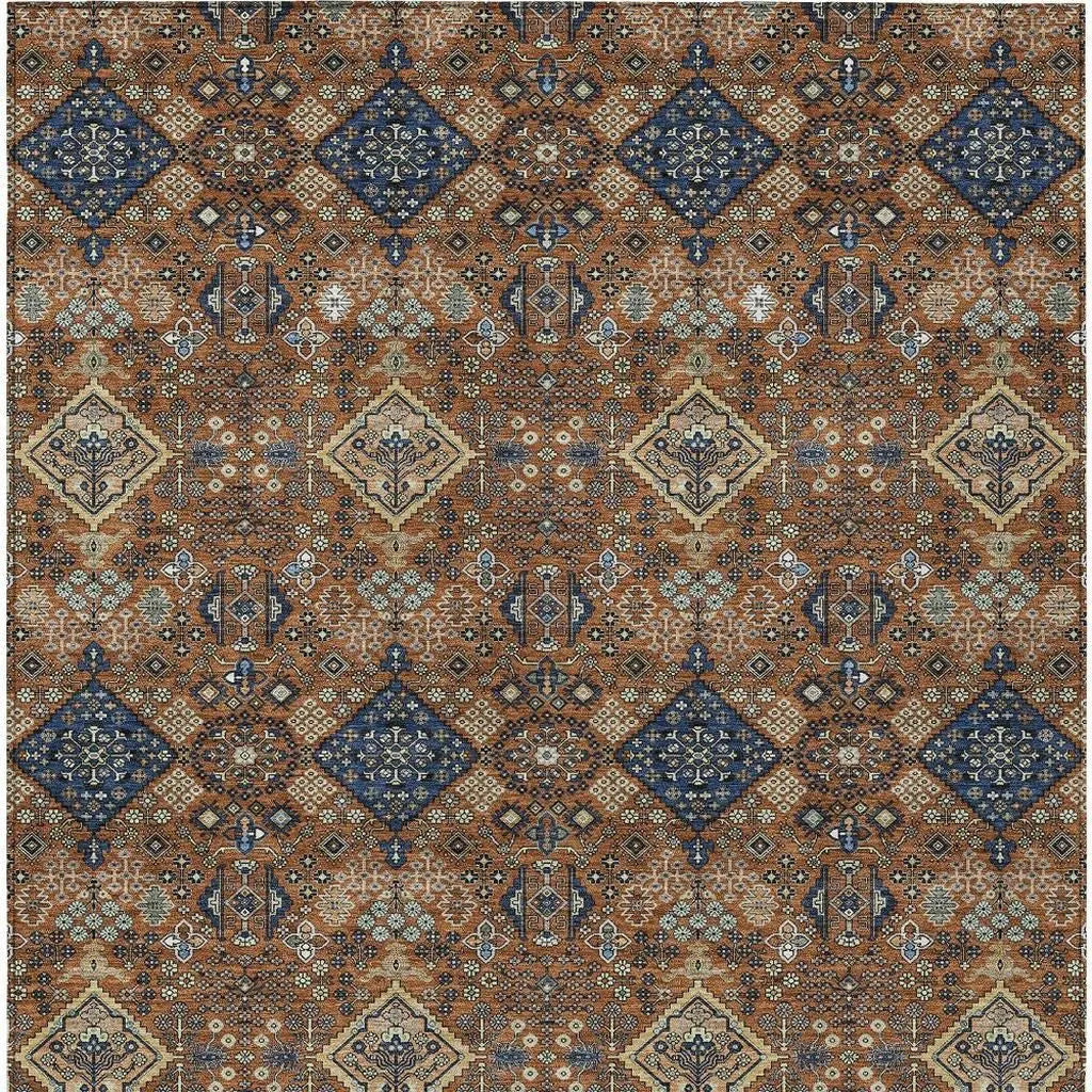 9' X 12' Orange And Navy Blue Geometric Washable Indoor Outdoor Area Rug Homeroots Outdoor