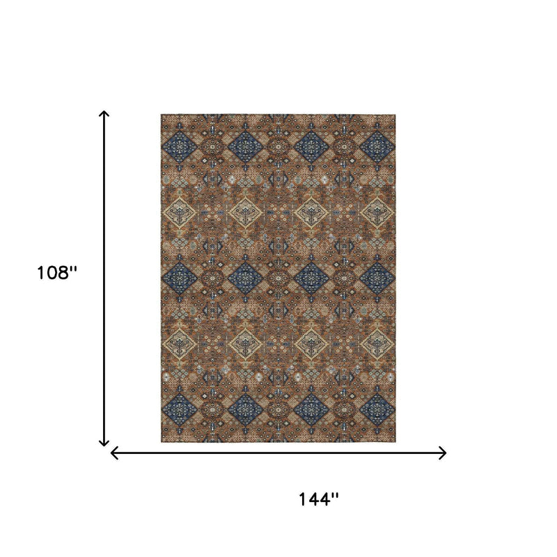 9' X 12' Orange And Navy Blue Geometric Washable Indoor Outdoor Area Rug Homeroots Outdoor