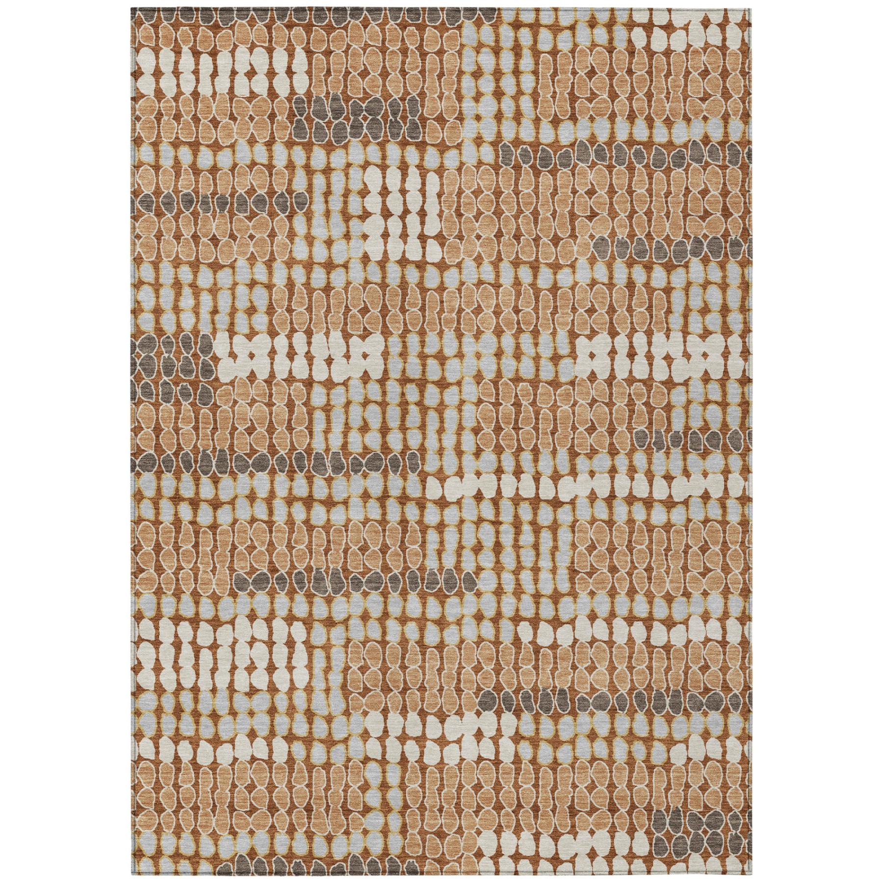 9' X 12' Orange And Silver Geometric Washable Indoor Outdoor Area Rug Homeroots Outdoor
