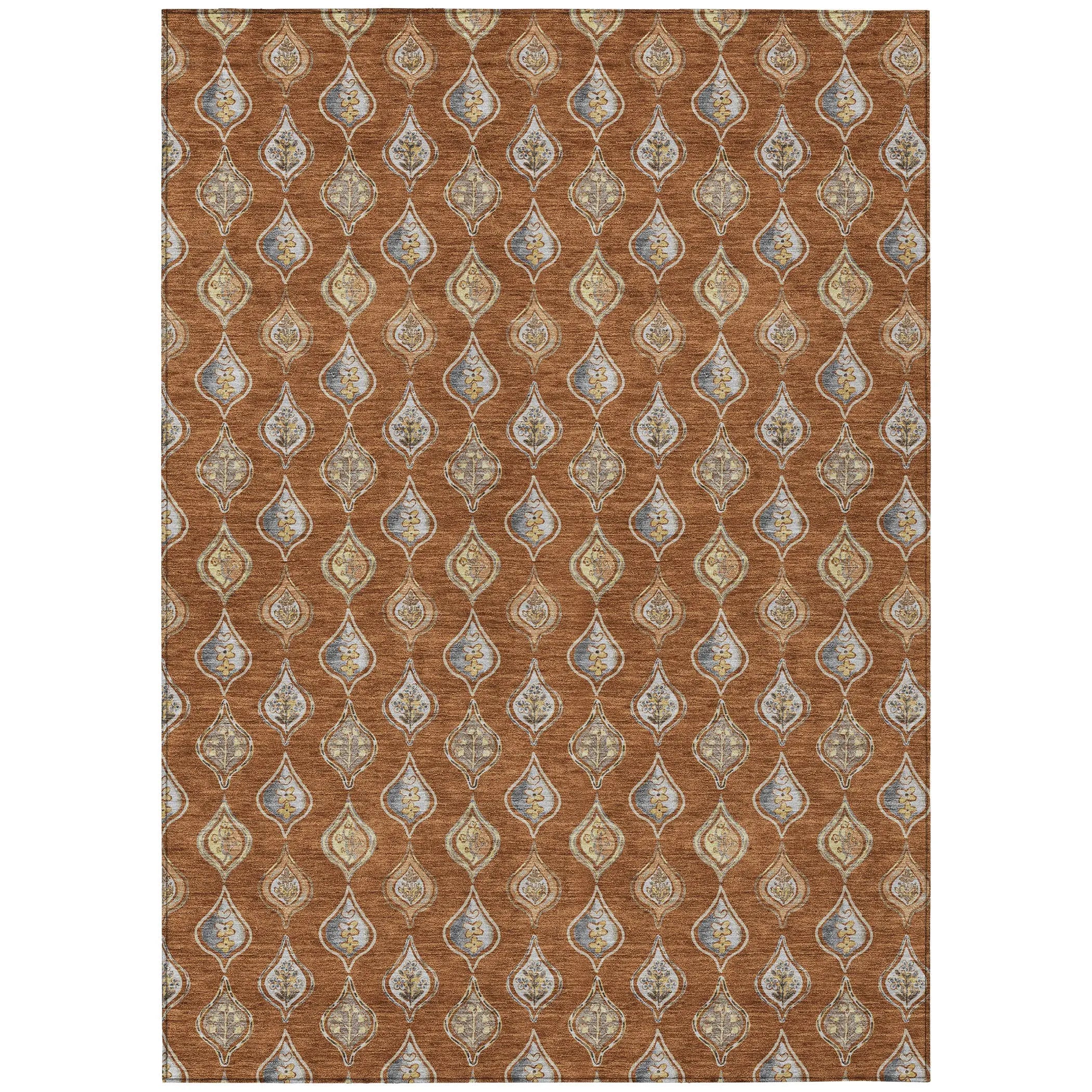 9' X 12' Orange And Taupe Floral Washable Indoor Outdoor Area Rug Homeroots Outdoor