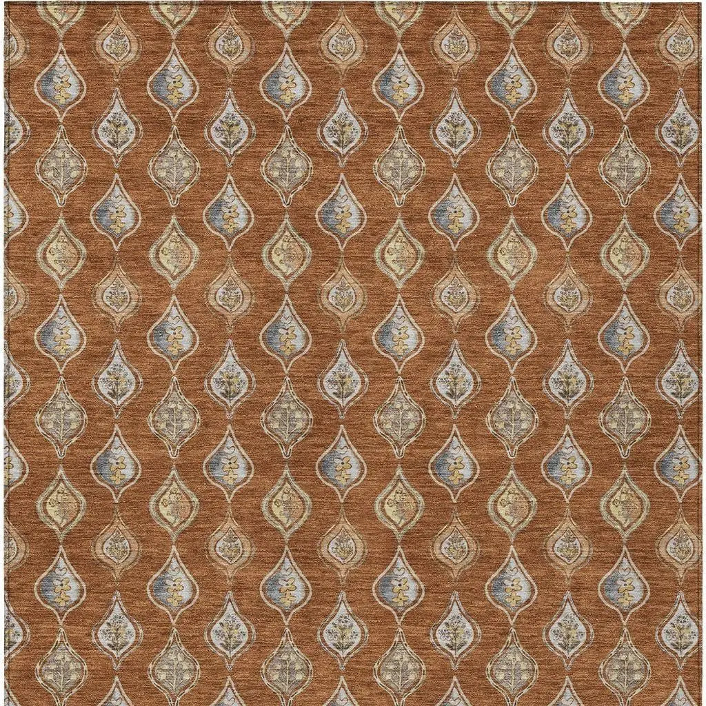 9' X 12' Orange And Taupe Floral Washable Indoor Outdoor Area Rug Homeroots Outdoor