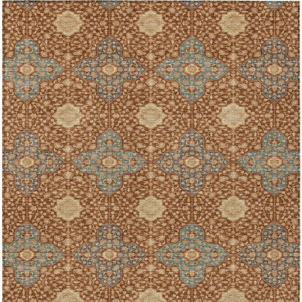 9' X 12' Orange And Teal Blue Damask Washable Indoor Outdoor Area Rug Homeroots Outdoor