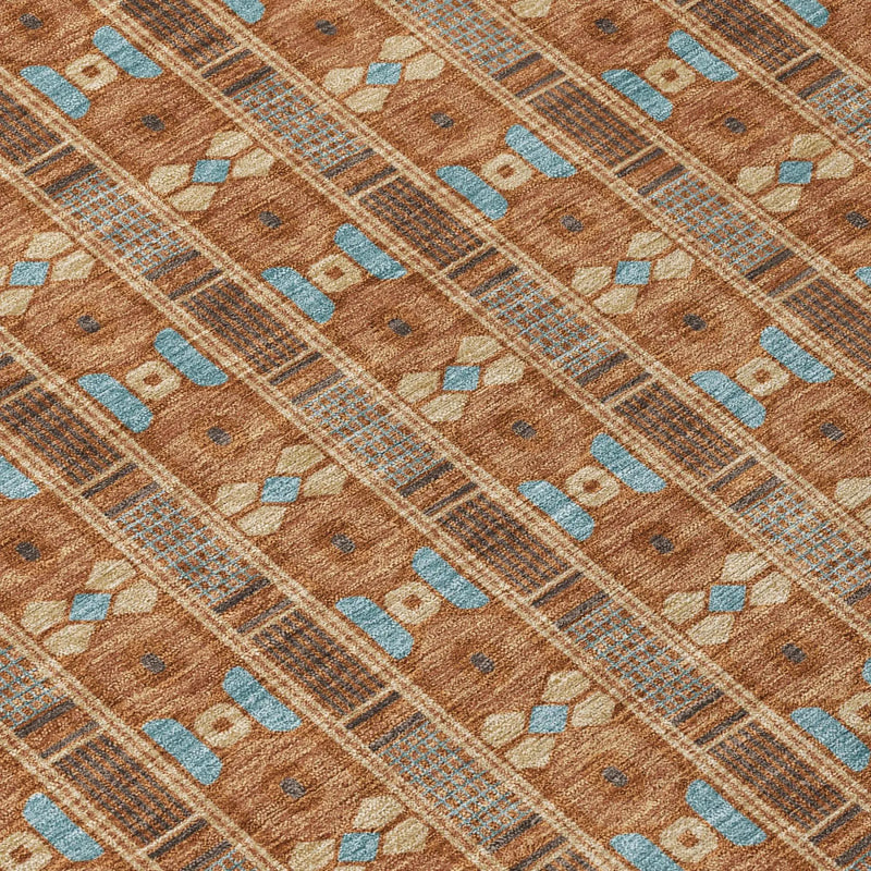 9' X 12' Orange And Teal Blue Striped Washable Indoor Outdoor Area Rug Homeroots Outdoor