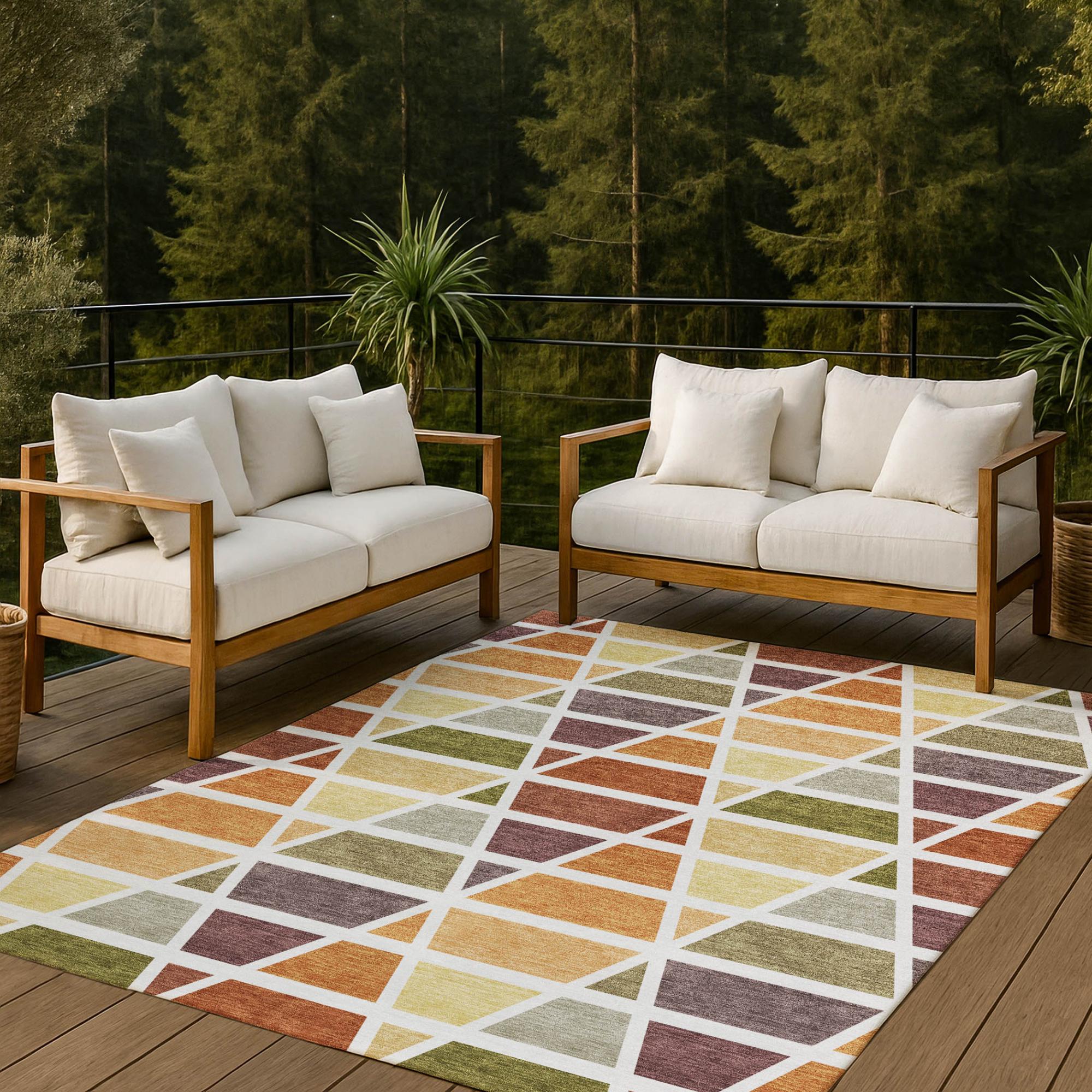 9' X 12' Orange And White Geometric Washable Indoor Outdoor Area Rug Homeroots Outdoor