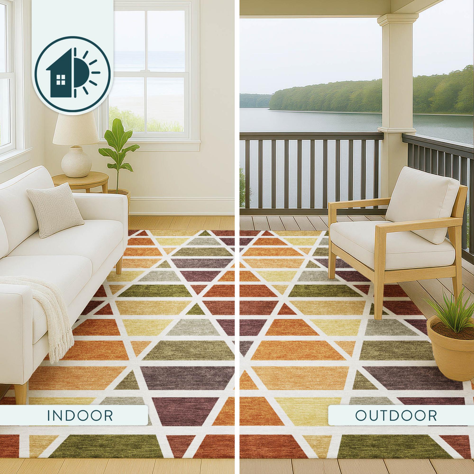 9' X 12' Orange And White Geometric Washable Indoor Outdoor Area Rug Homeroots Outdoor