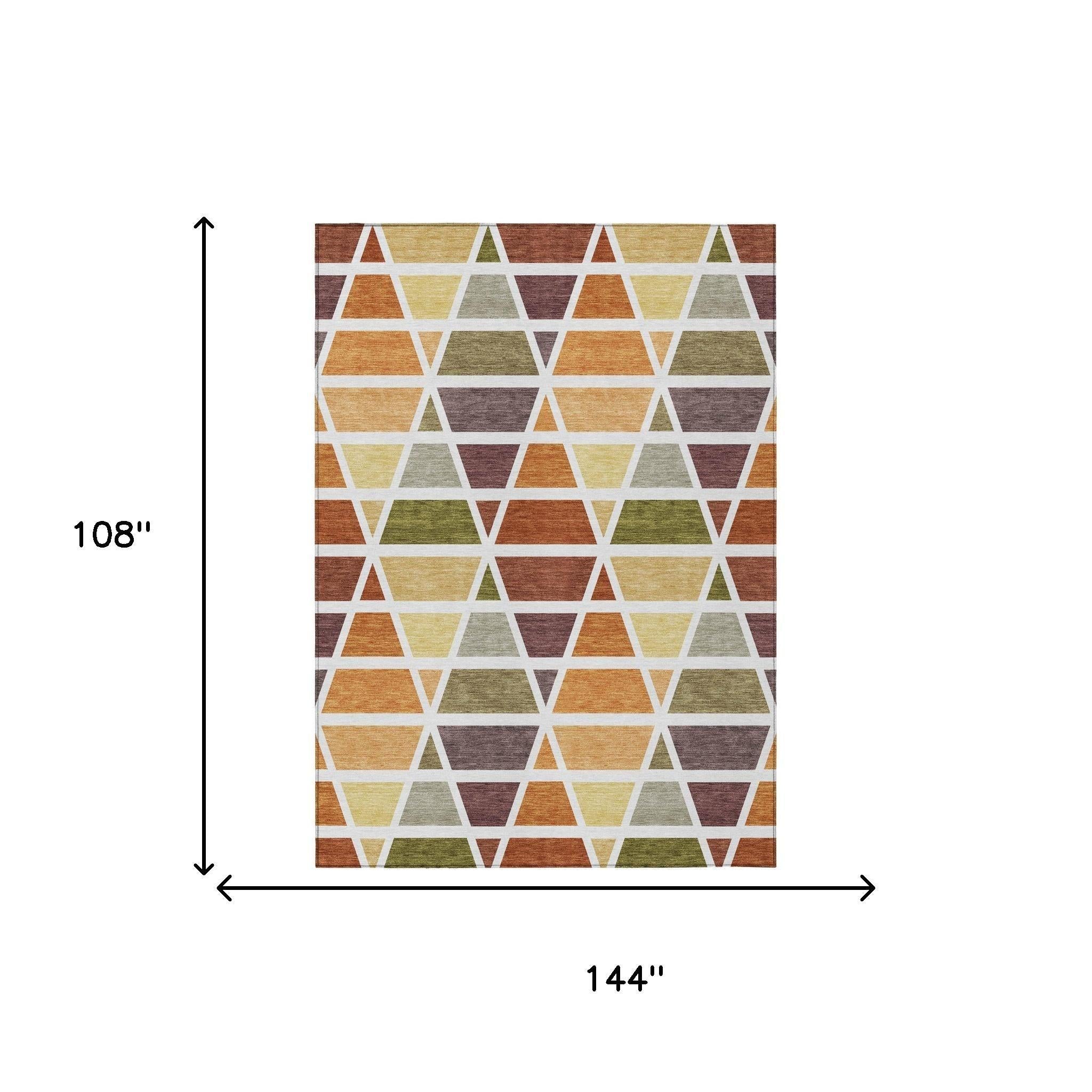 9' X 12' Orange And White Geometric Washable Indoor Outdoor Area Rug Homeroots Outdoor