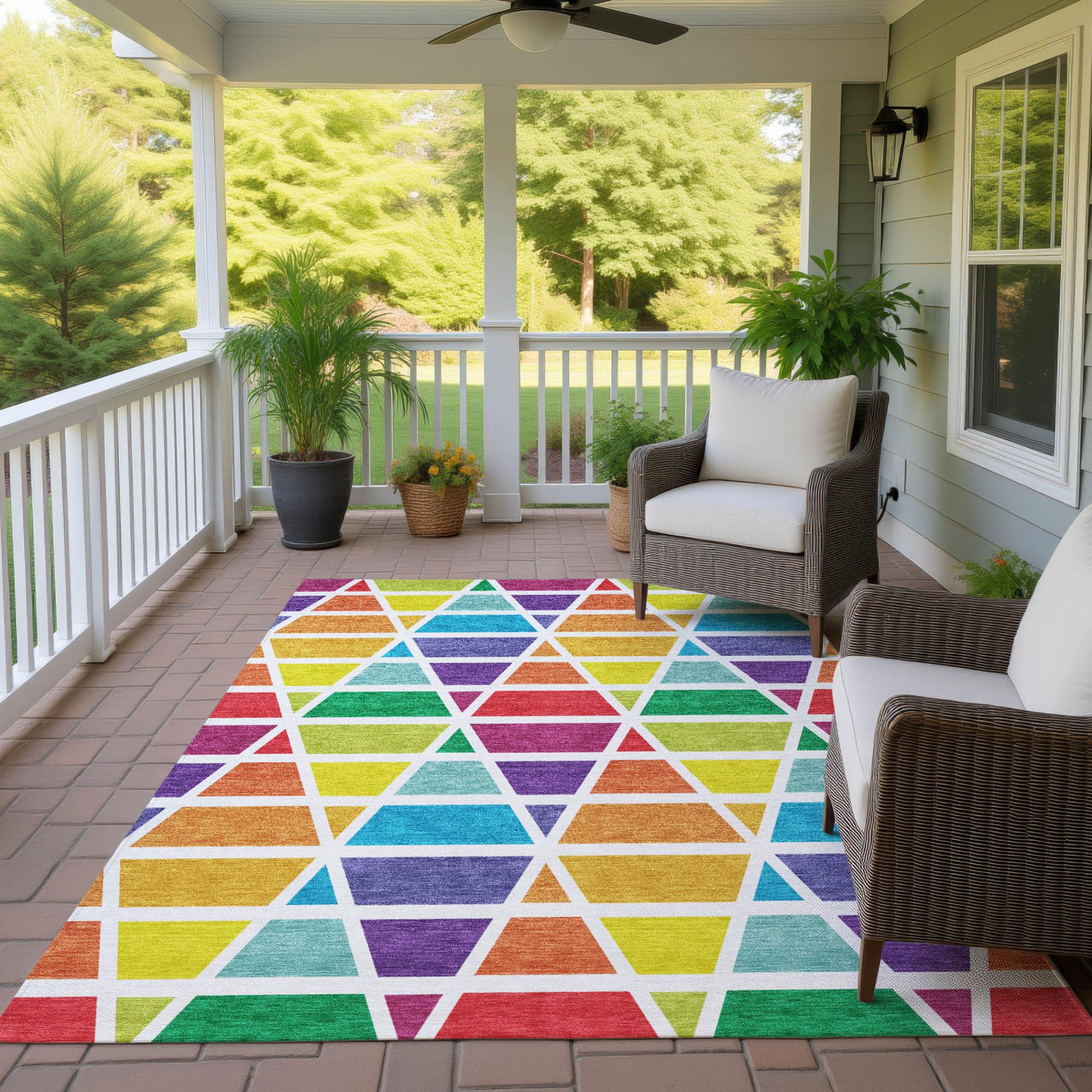 9' X 12' Orange And White Geometric Washable Indoor Outdoor Area Rug Homeroots Outdoor