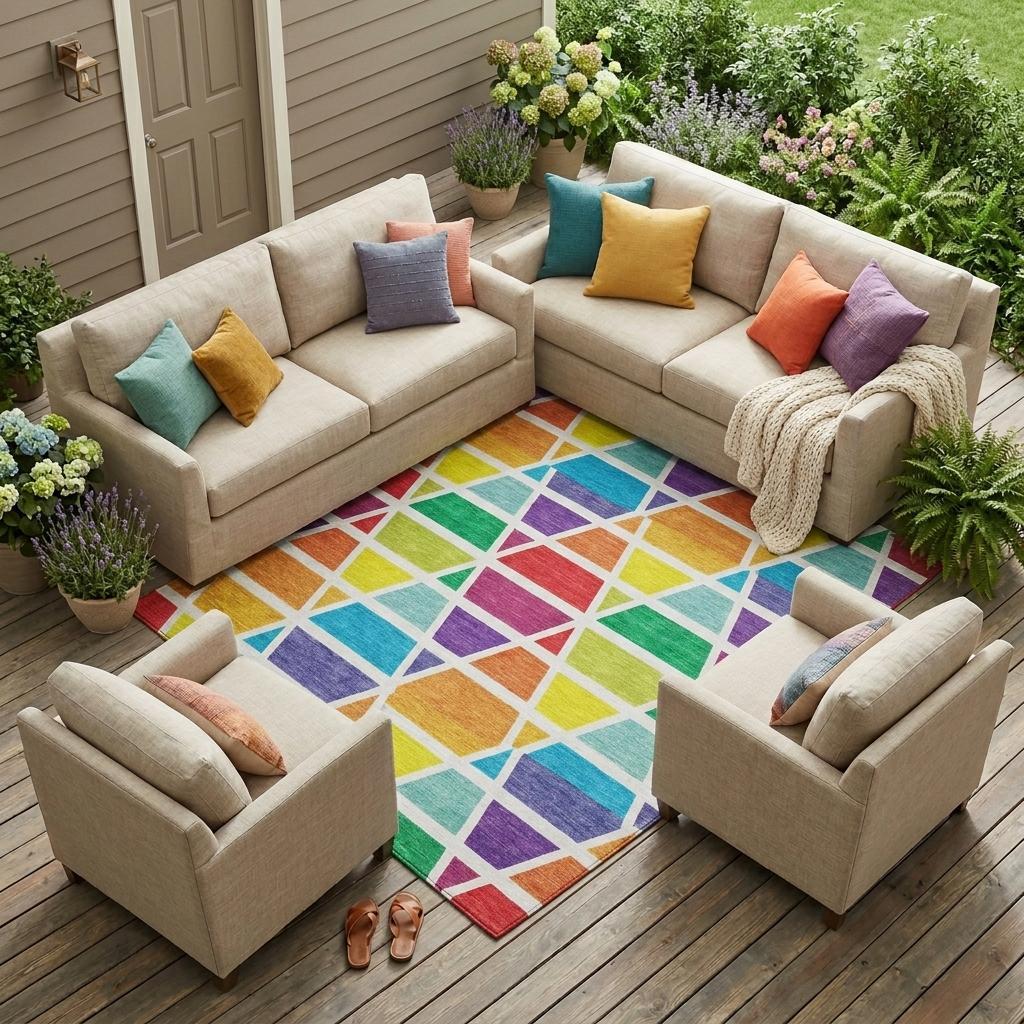 9' X 12' Orange And White Geometric Washable Indoor Outdoor Area Rug Homeroots Outdoor