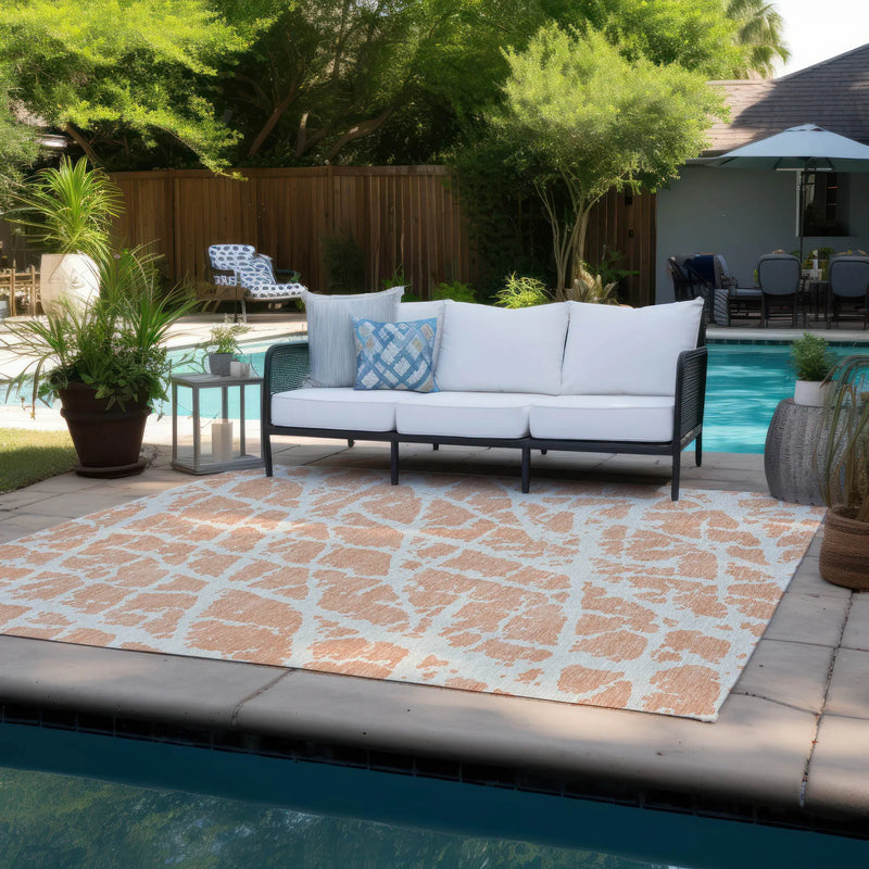 9' X 12' Peach and Ivory Abstract Washable Non Skid Indoor Outdoor Area Rug Homeroots Outdoor