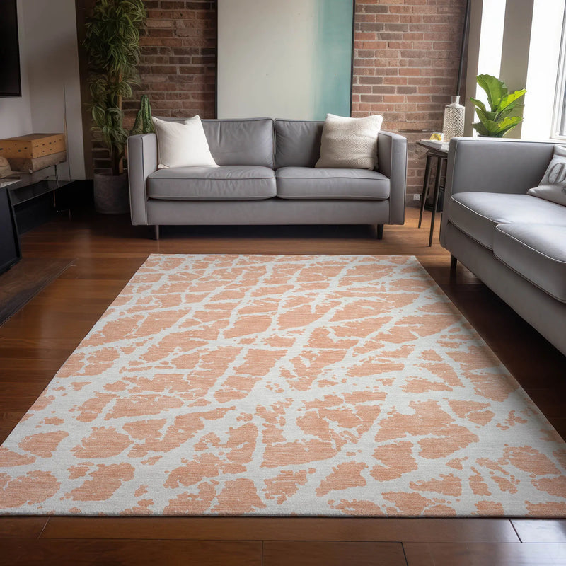 9' X 12' Peach and Ivory Abstract Washable Non Skid Indoor Outdoor Area Rug Homeroots Outdoor