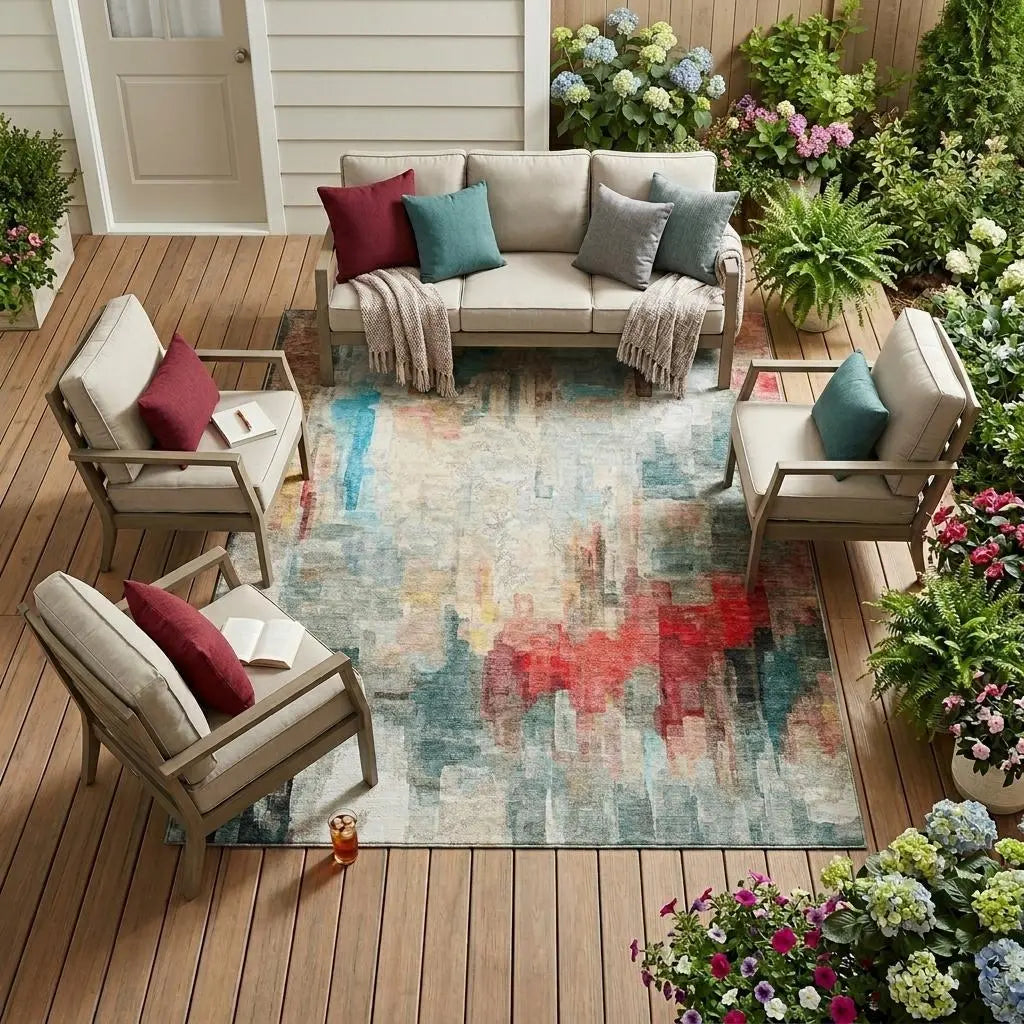 9' X 12' Pearl And Gray Abstract Washable Indoor Outdoor Area Rug Homeroots Outdoor
