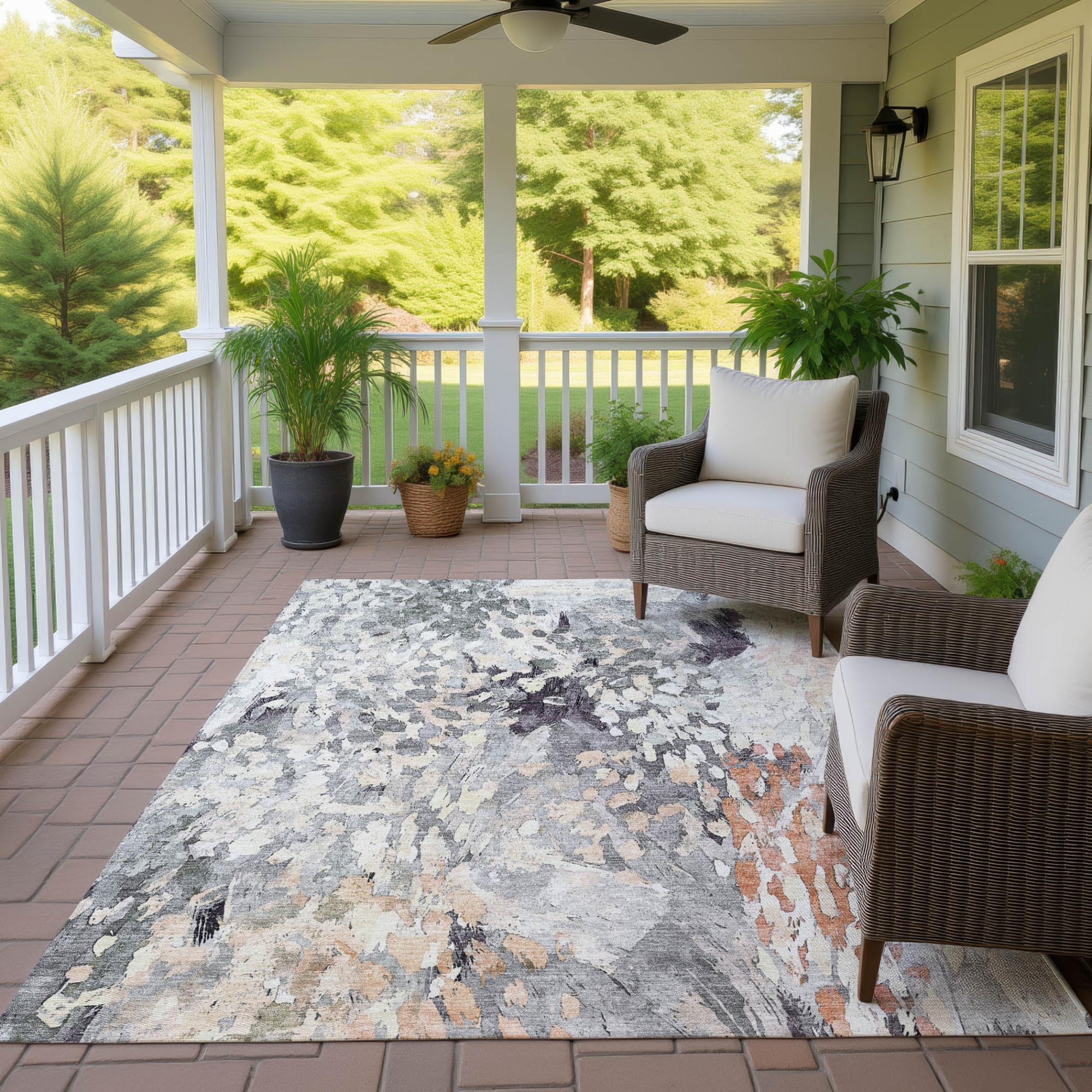 9' X 12' Pewter And Gray Abstract Washable Indoor Outdoor Area Rug Homeroots Outdoor