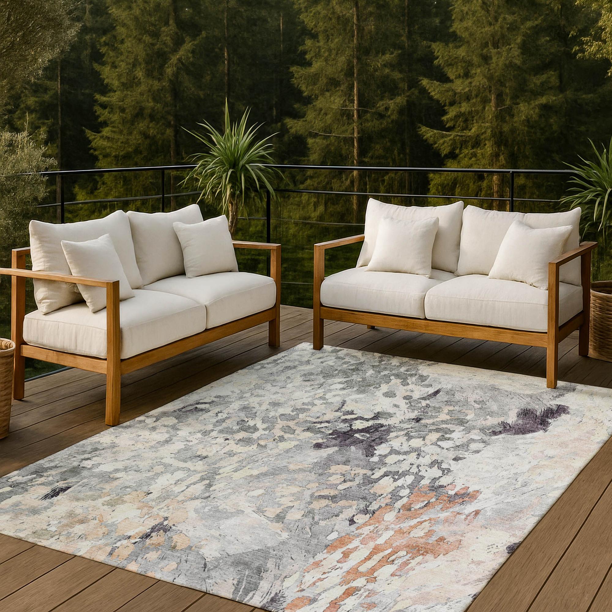 9' X 12' Pewter And Gray Abstract Washable Indoor Outdoor Area Rug Homeroots Outdoor